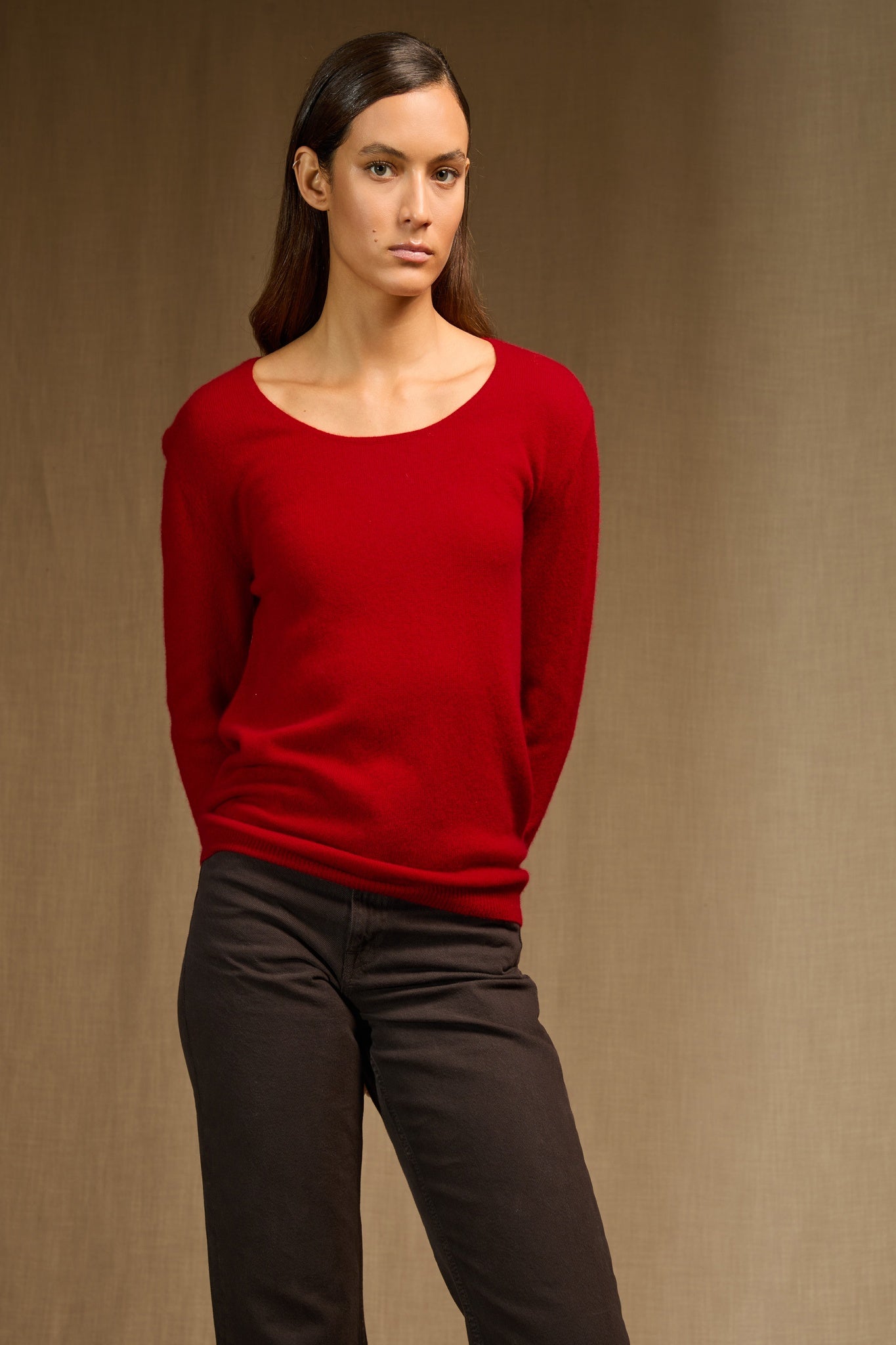 LINDSAY pull col bateau rouge 100% cachemire
