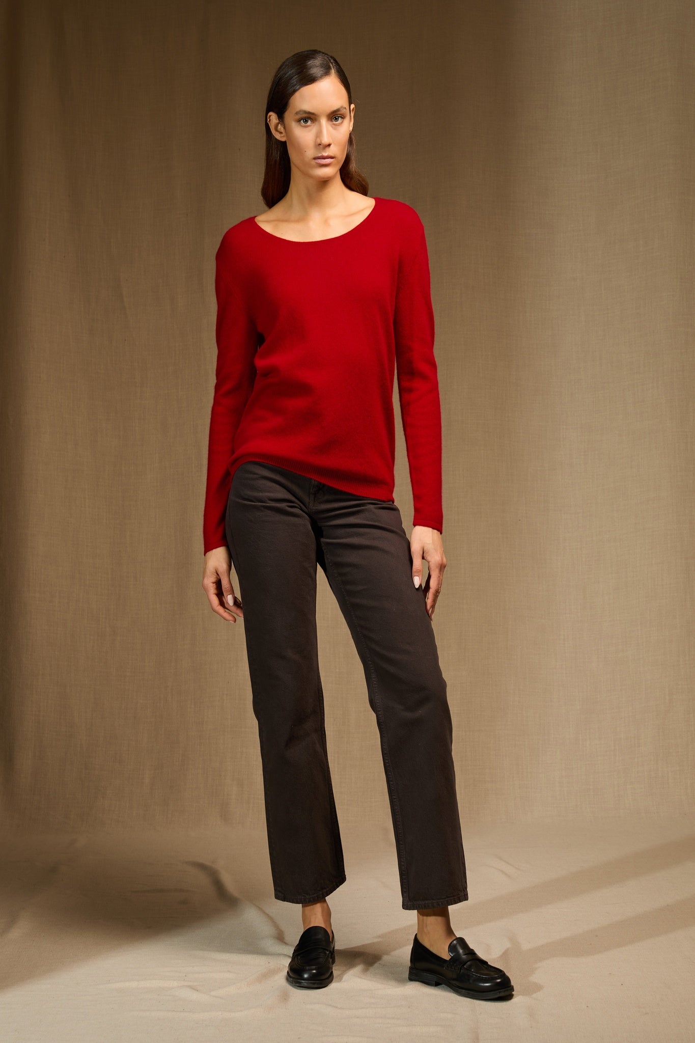 LINDSAY pull col bateau rouge 100% cachemire