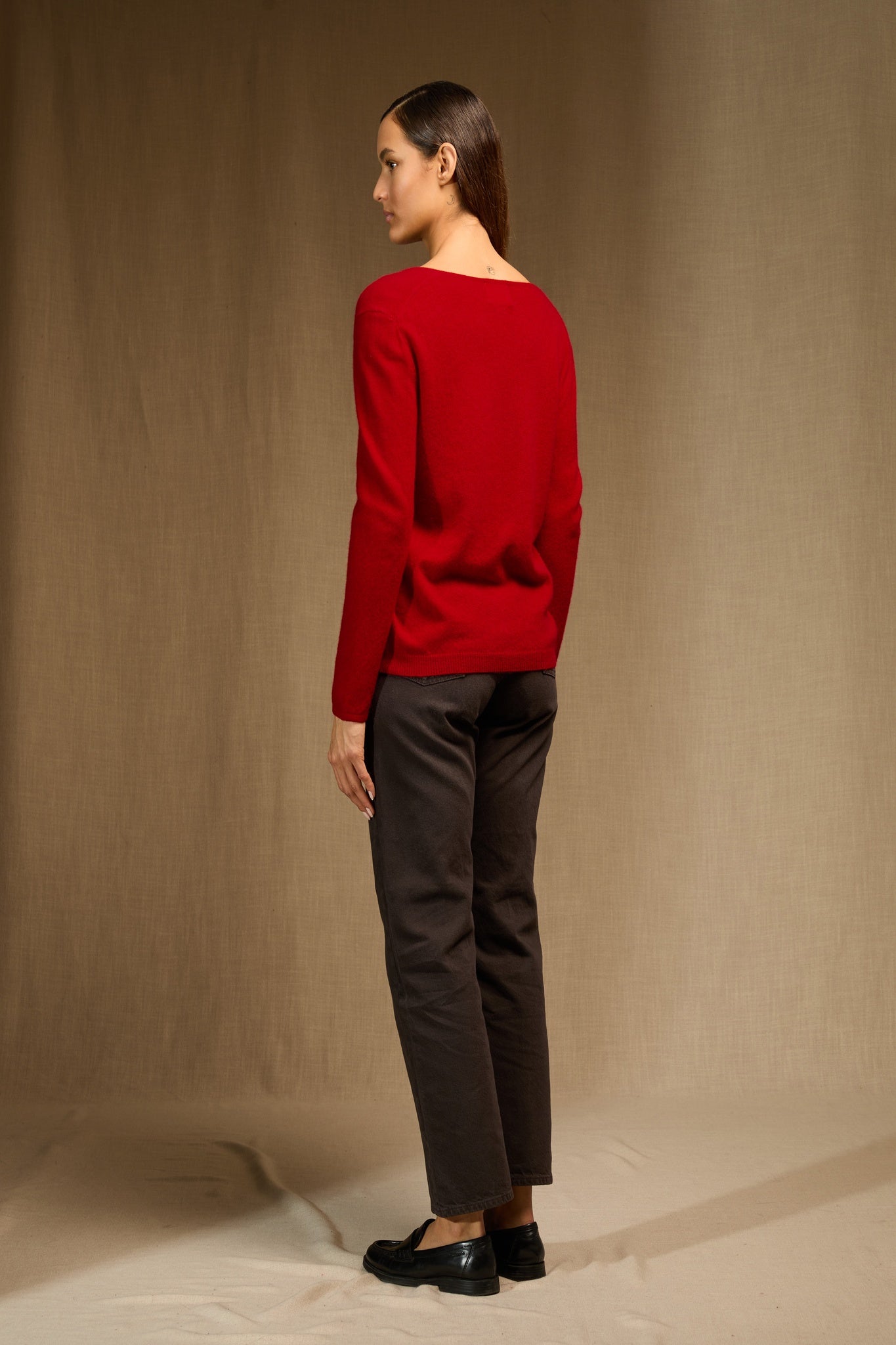 LINDSAY pull col bateau rouge 100% cachemire