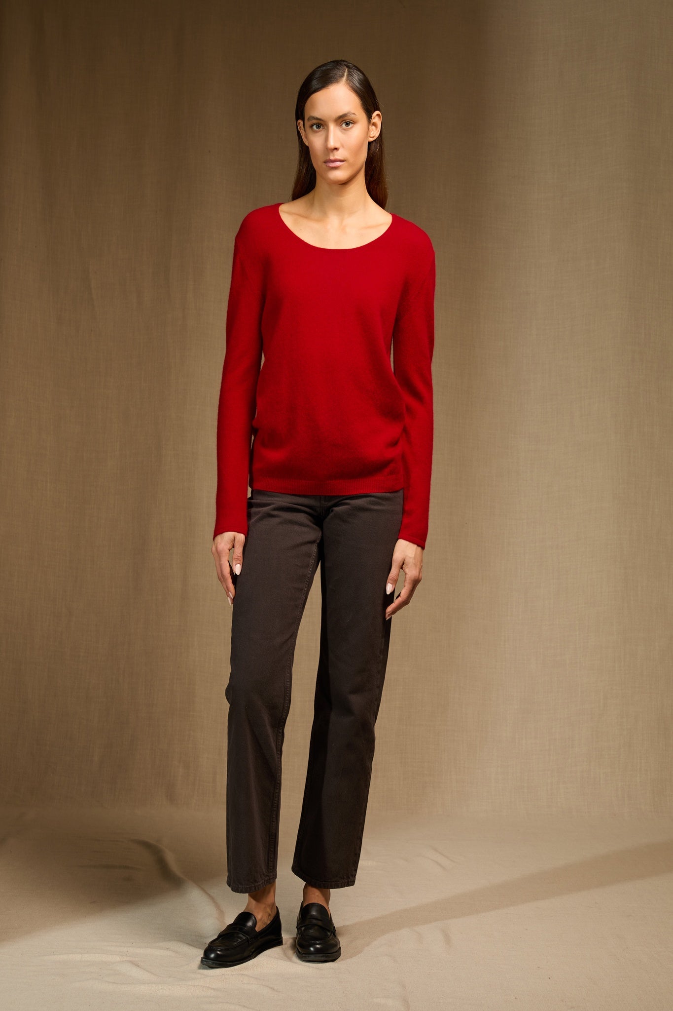 LINDSAY pull col bateau rouge 100% cachemire