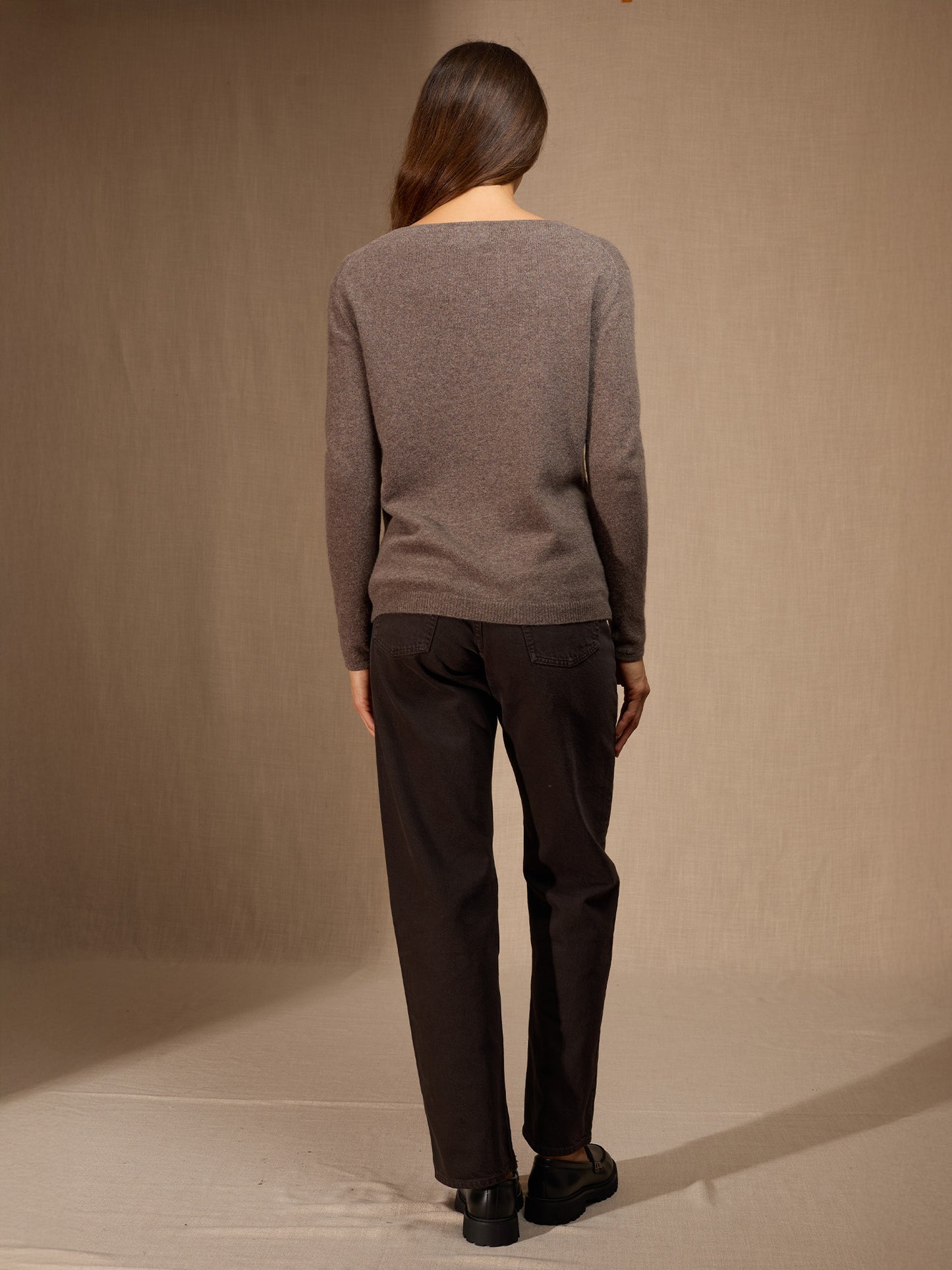 LINDSAY pull col bateau taupe chiné 100% cachemire