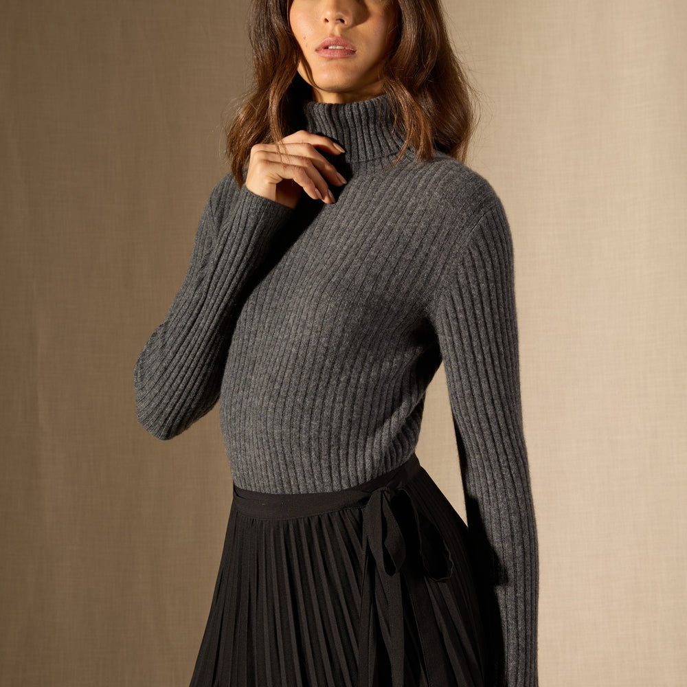 liora pull col roulé anthracite chiné 100% cachemire