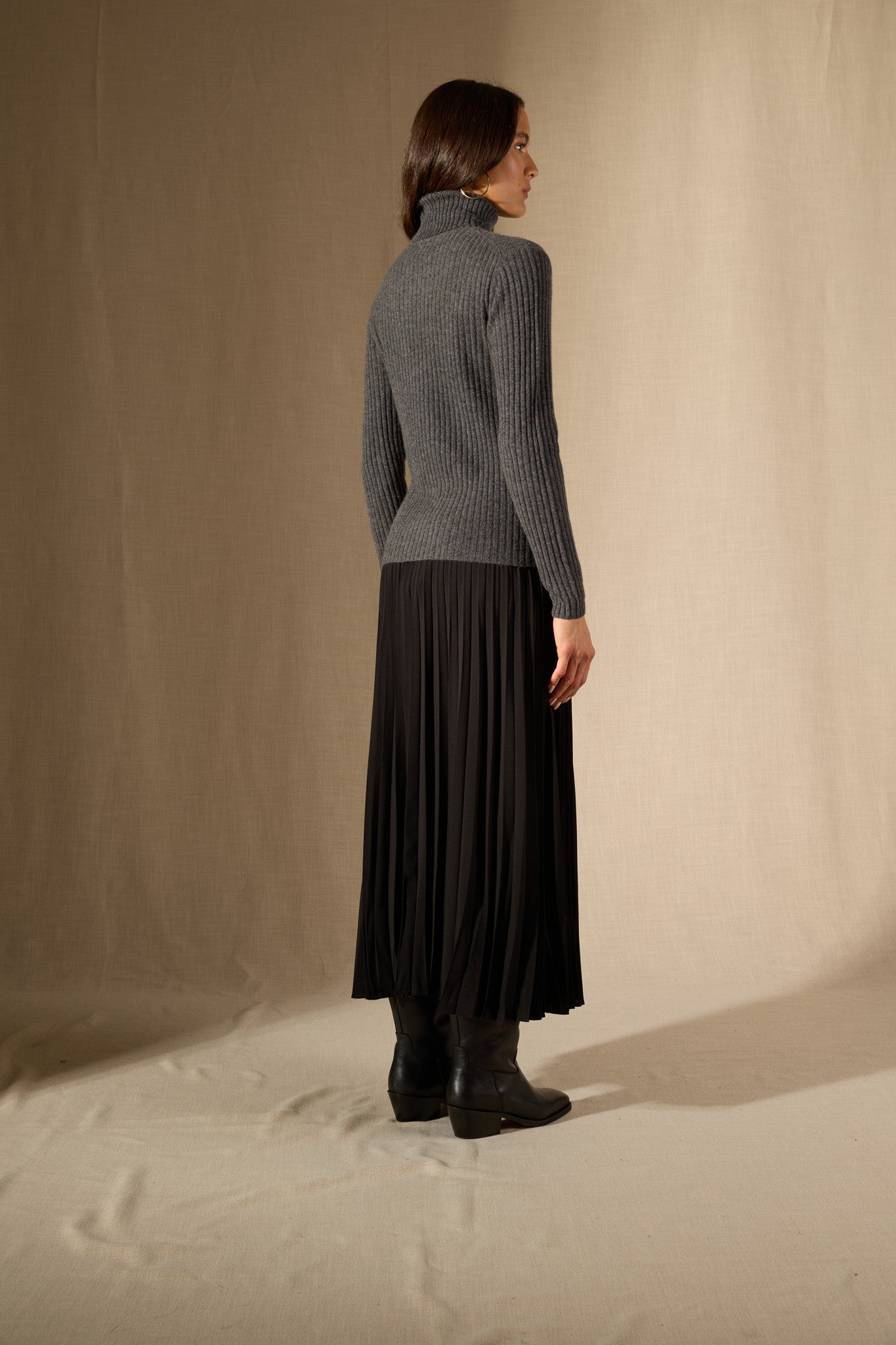 liora pull col roulé anthracite chiné 100% cachemire