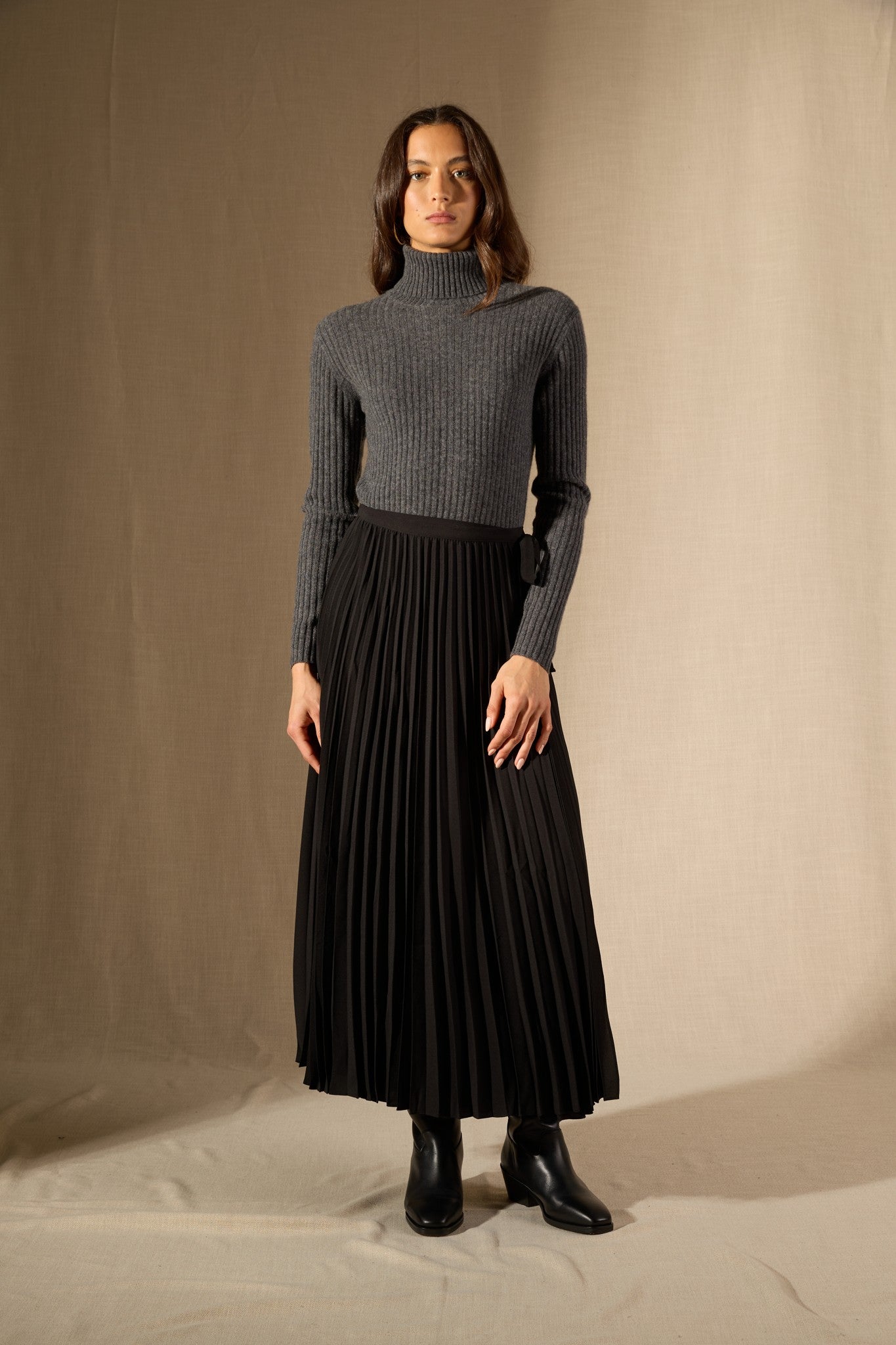 liora pull col roulé anthracite chiné 100% cachemire