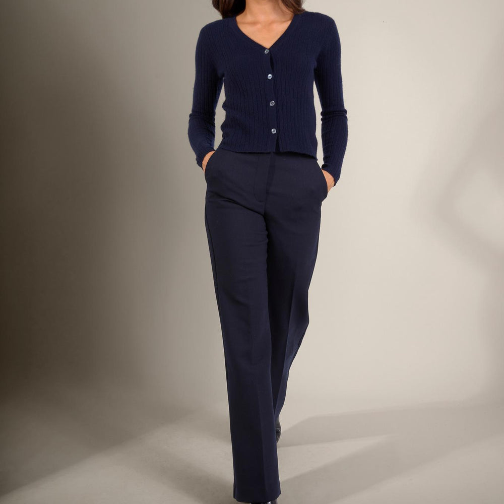 LIVIA cardigan col v navy 100% cachemire