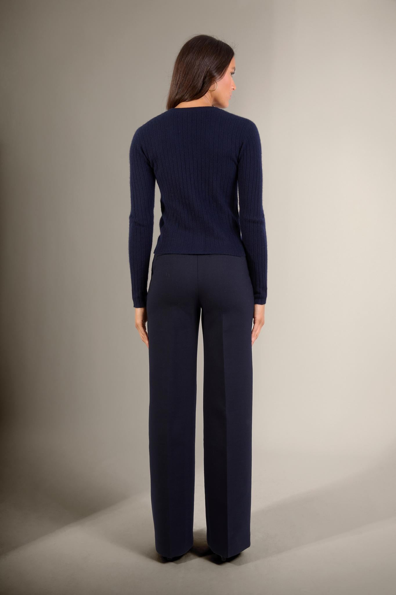 LIVIA cardigan col v navy 100% cachemire