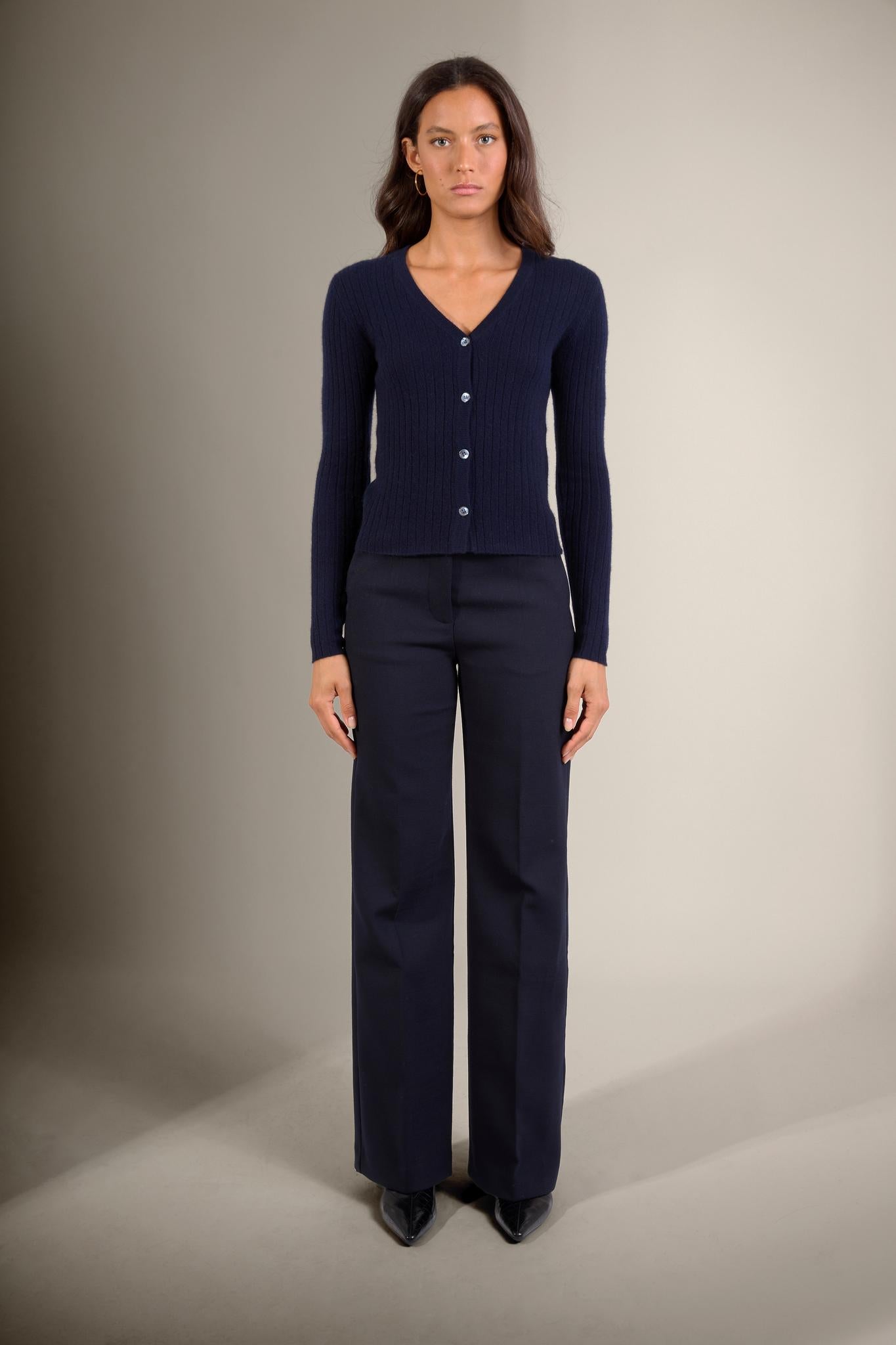 LIVIA cardigan col v navy 100% cachemire