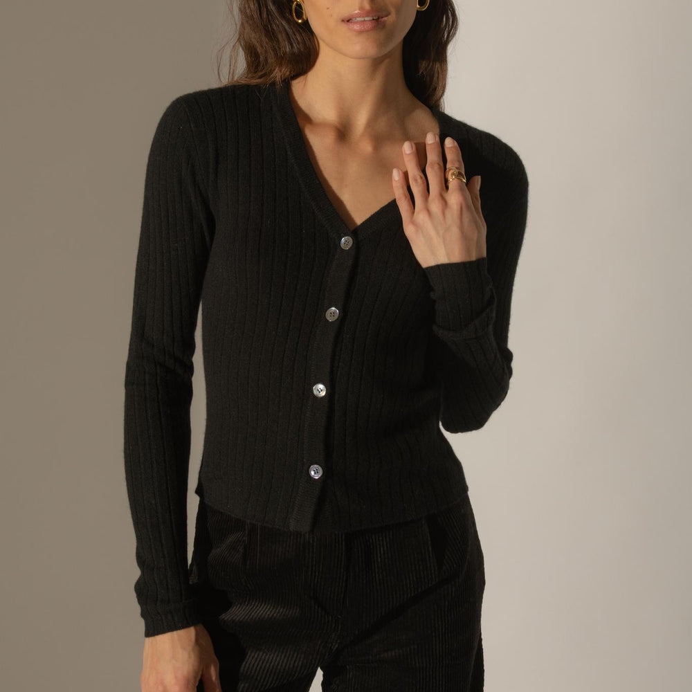 LIVIA cardigan col v noir 100% cachemire
