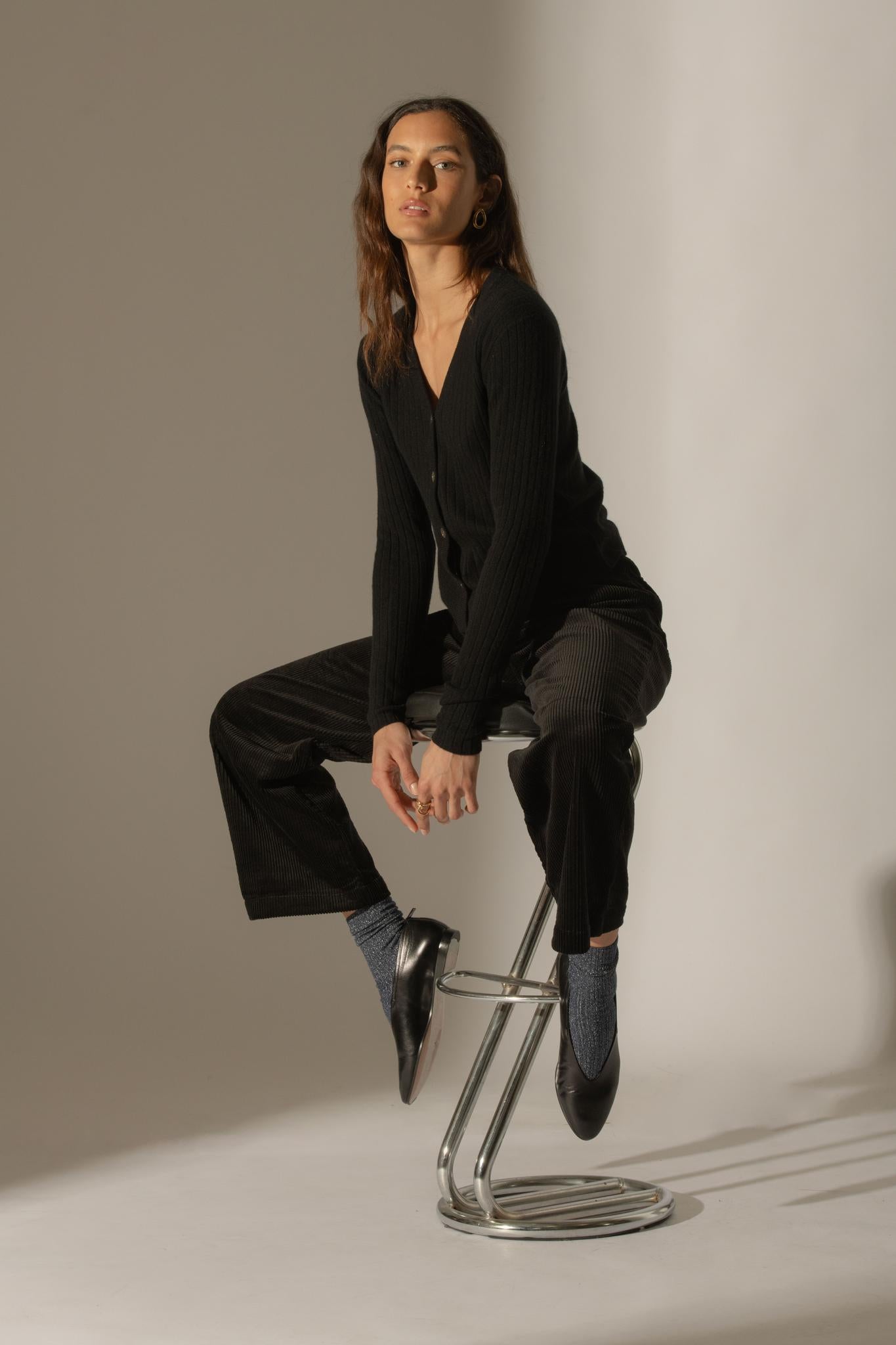 LIVIA cardigan col v noir 100% cachemire