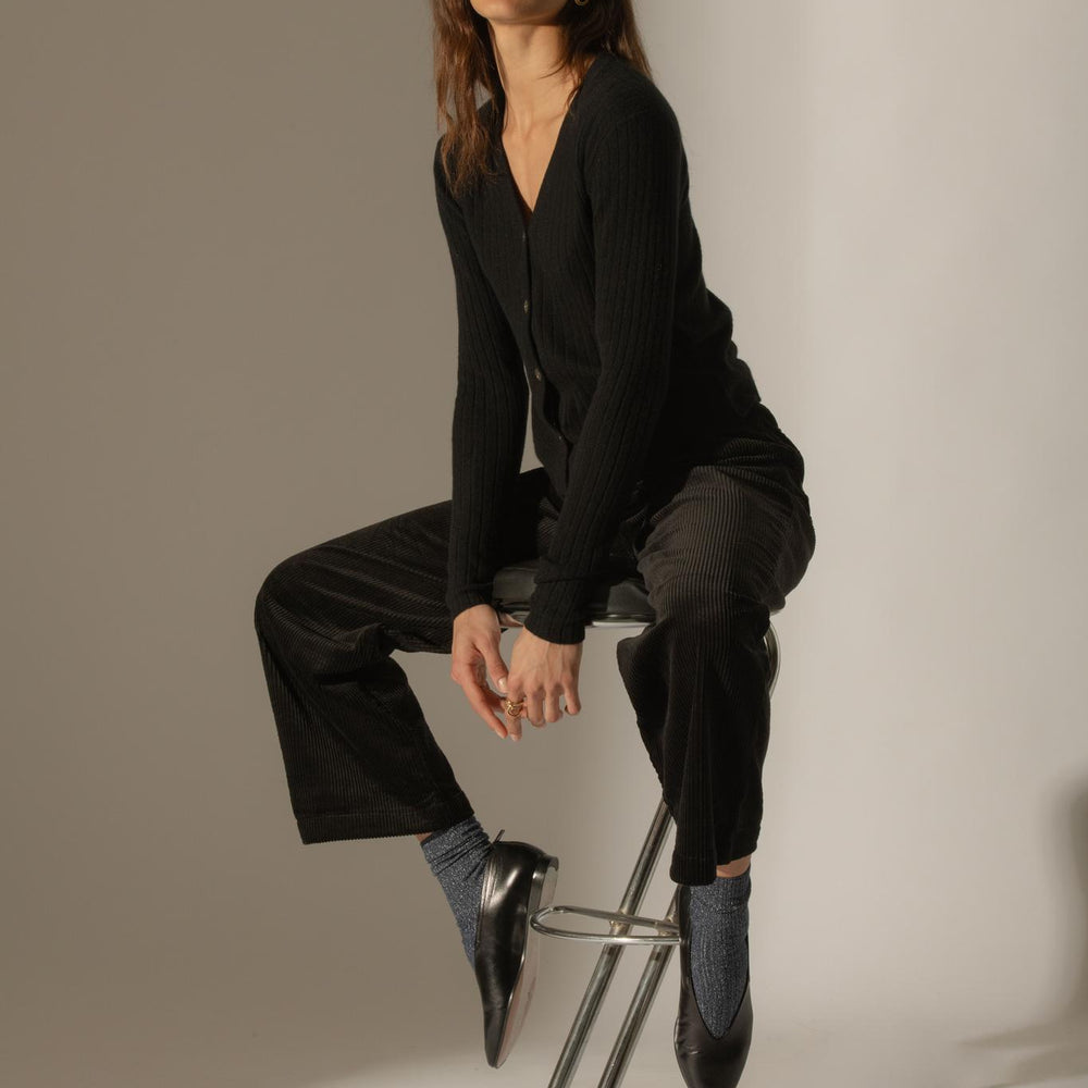 LIVIA cardigan col v noir 100% cachemire