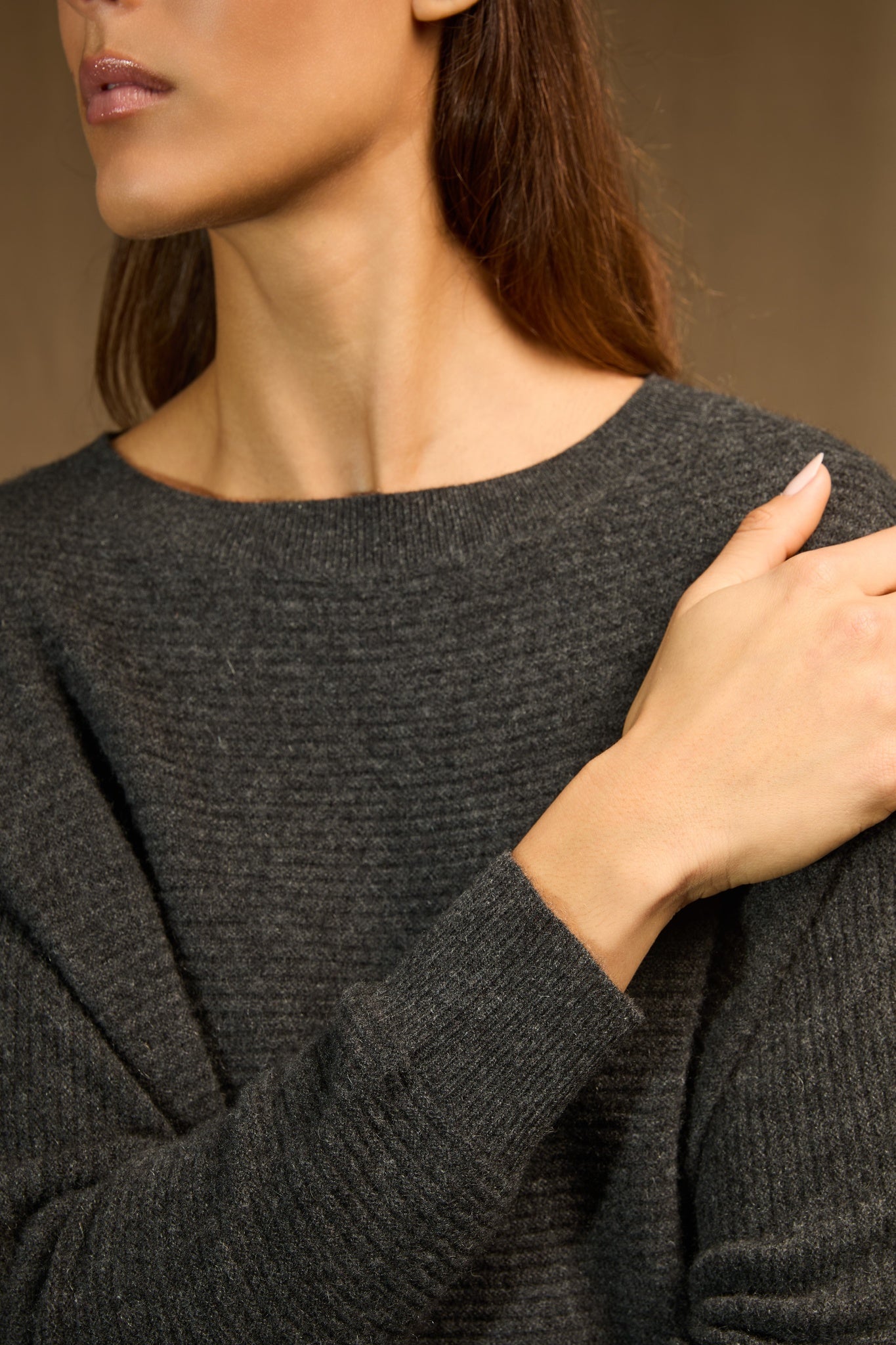 liv pull col rond carbone chiné 100% cachemire