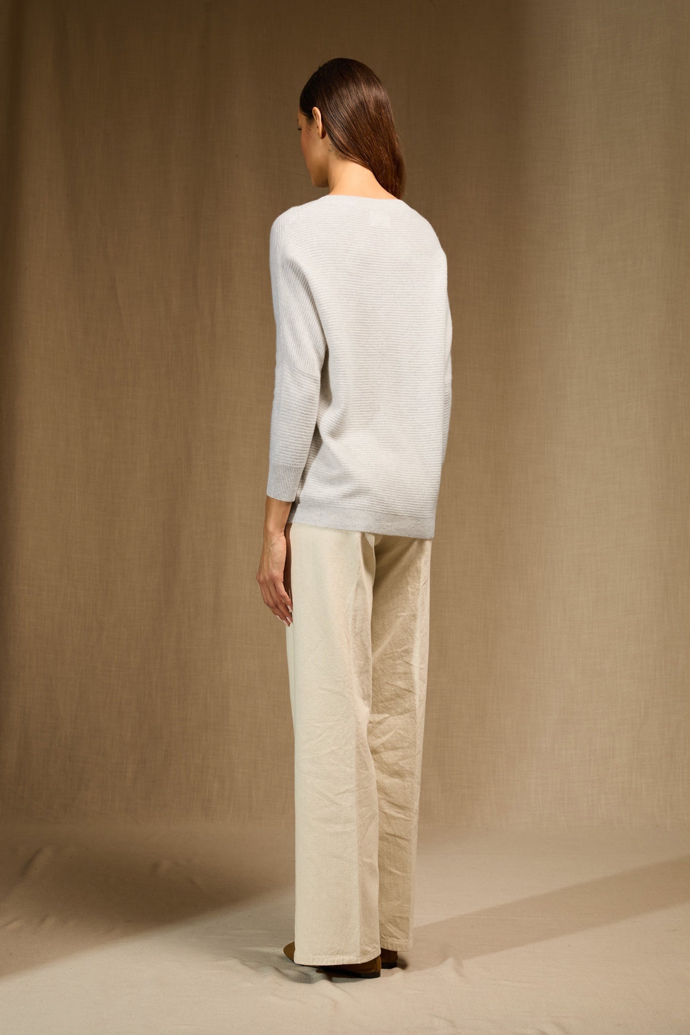 liv pull col rond gris perle chiné 100% cachemire