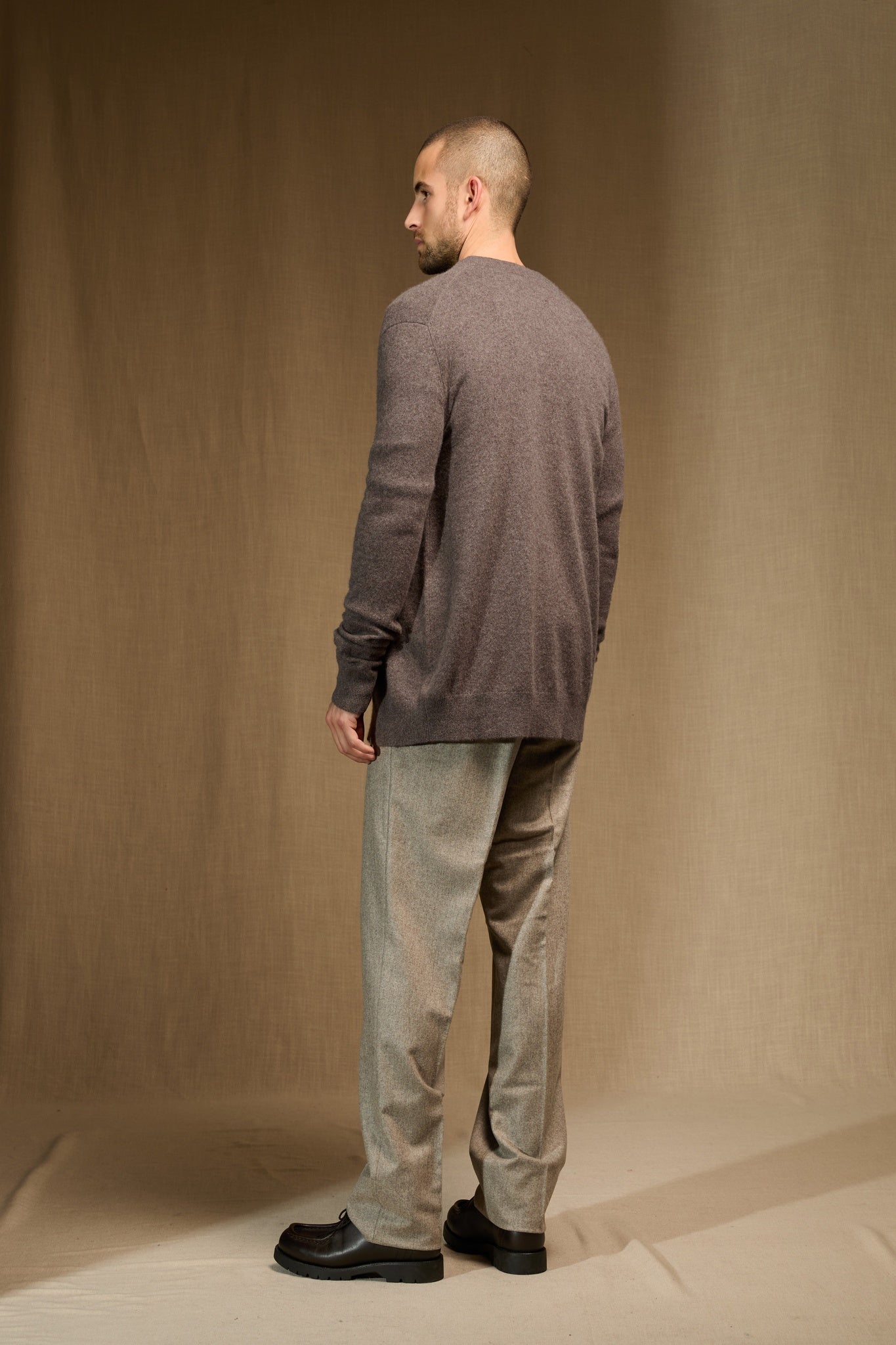 loeris cardigan col rond taupe chiné 100% cachemire