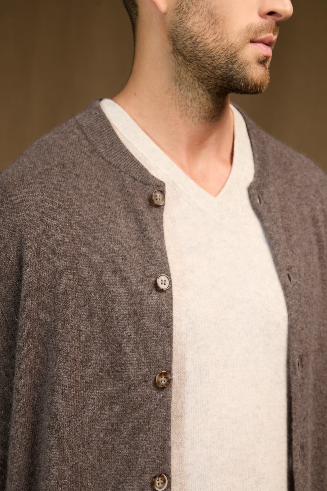 loeris cardigan col rond taupe chiné 100% cachemire