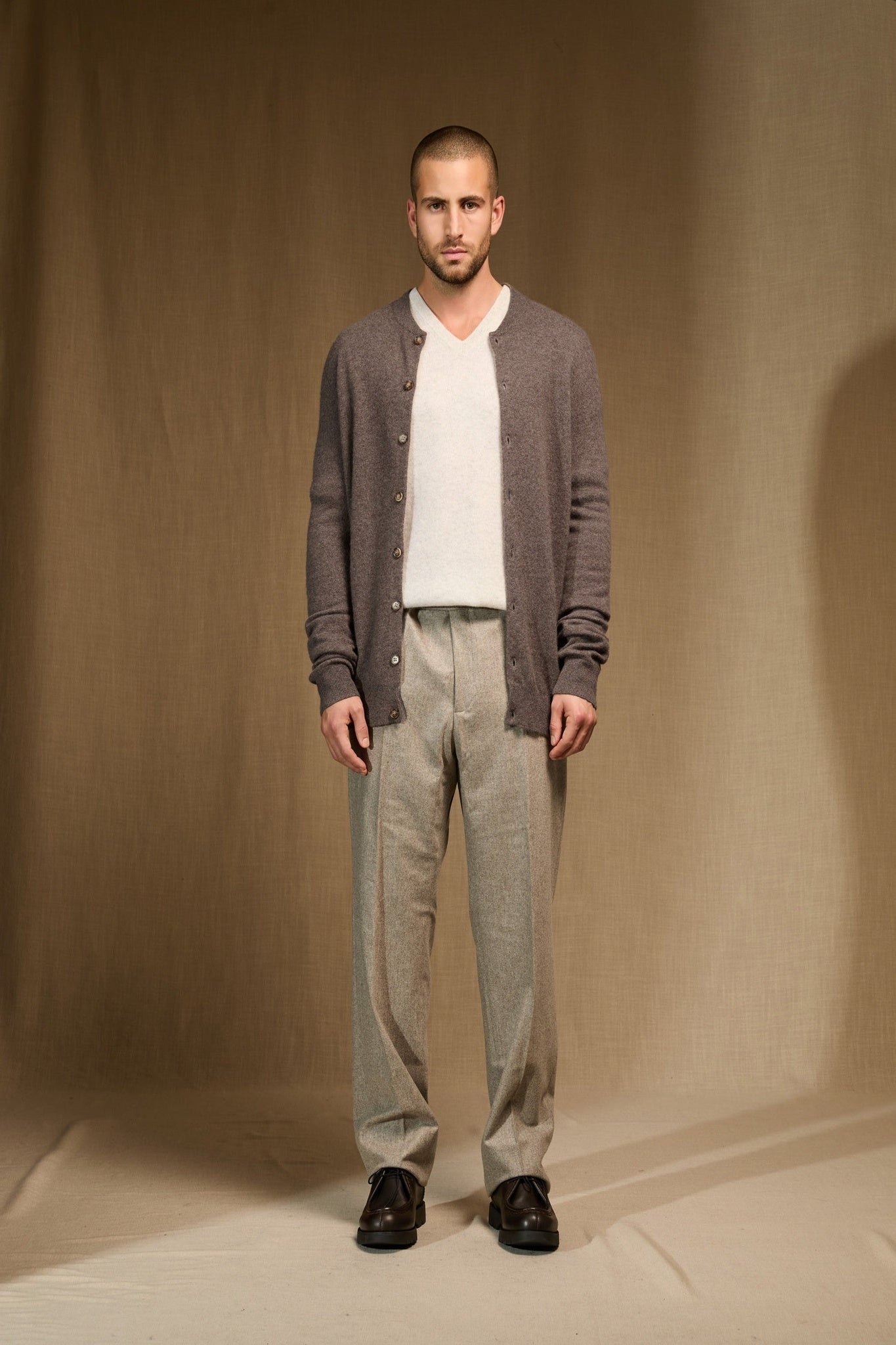 loeris cardigan col rond taupe chiné 100% cachemire