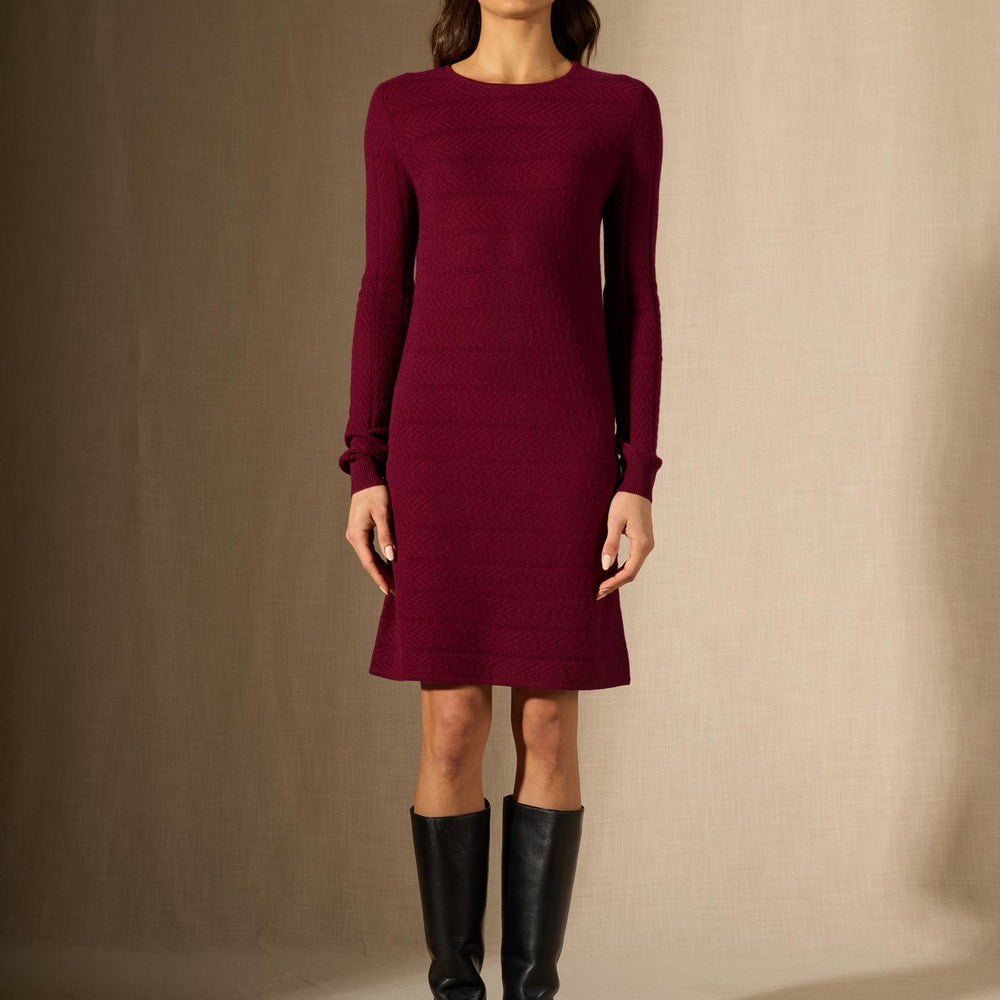 LOLA robe col rond bordeaux 100% cachemire