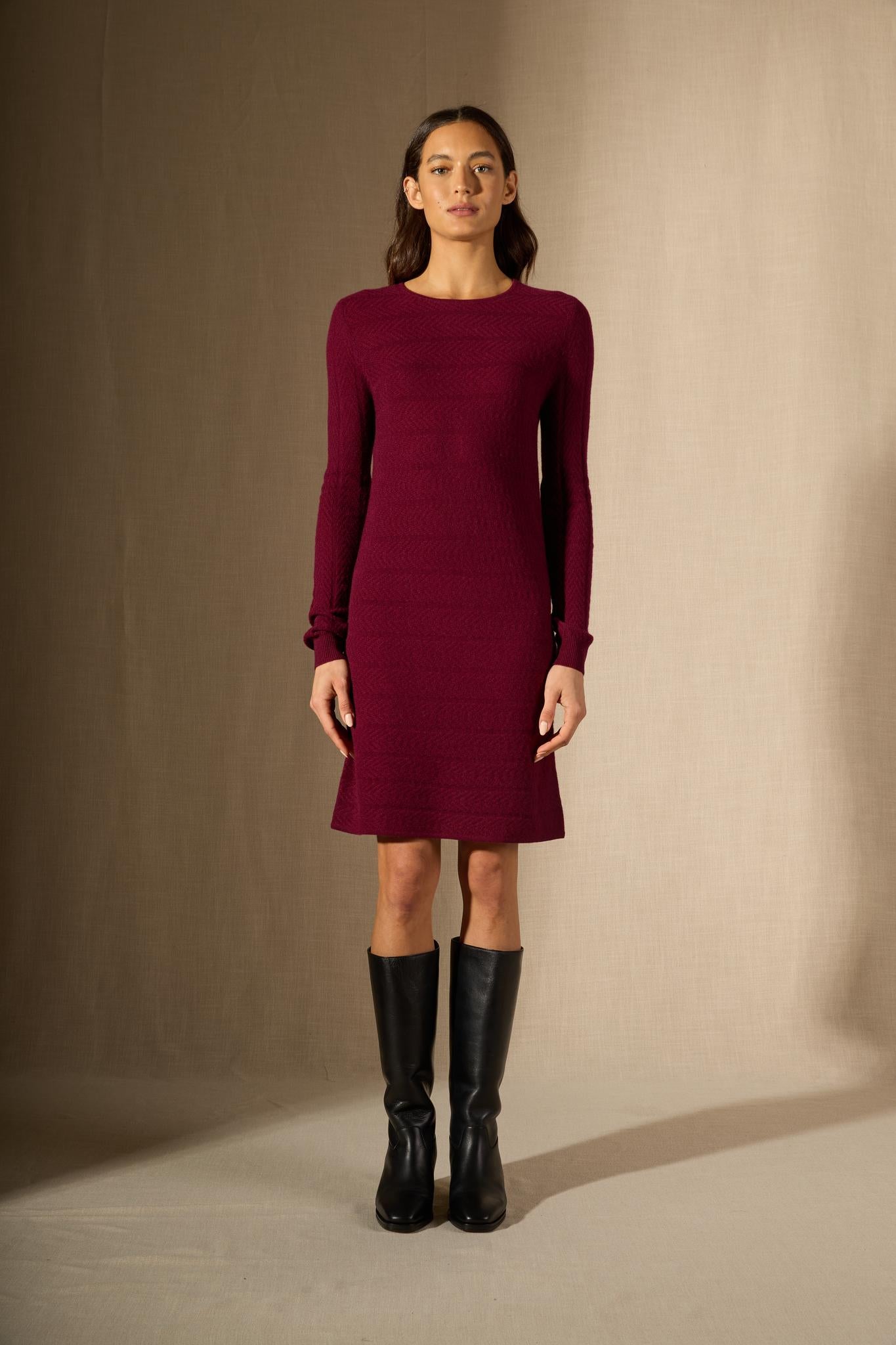 LOLA robe col rond bordeaux 100% cachemire