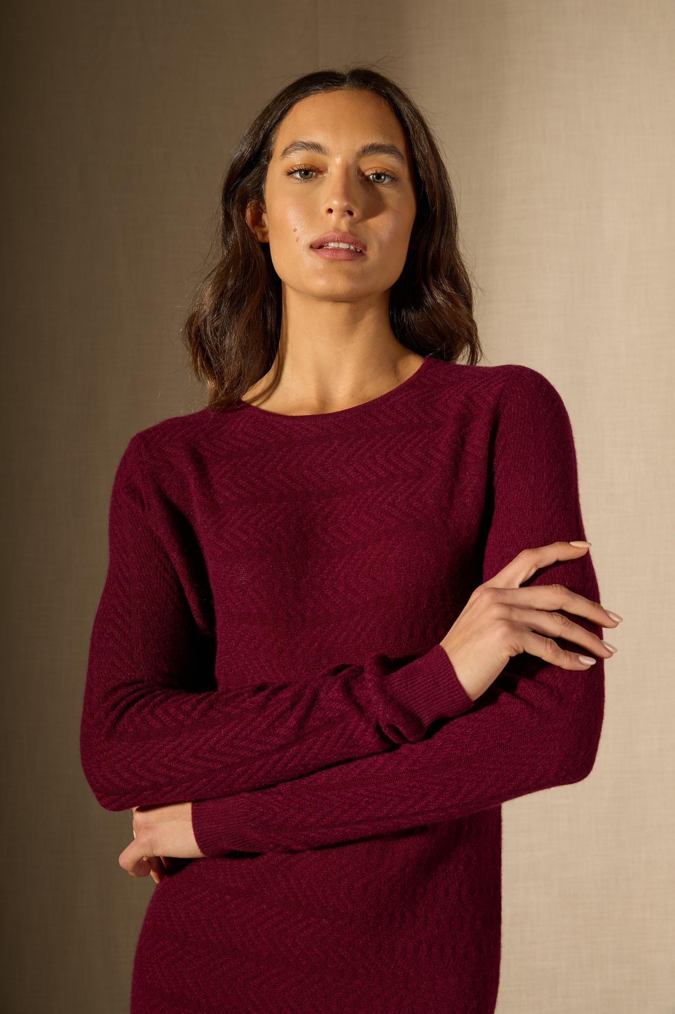 LOLA robe col rond bordeaux 100% cachemire