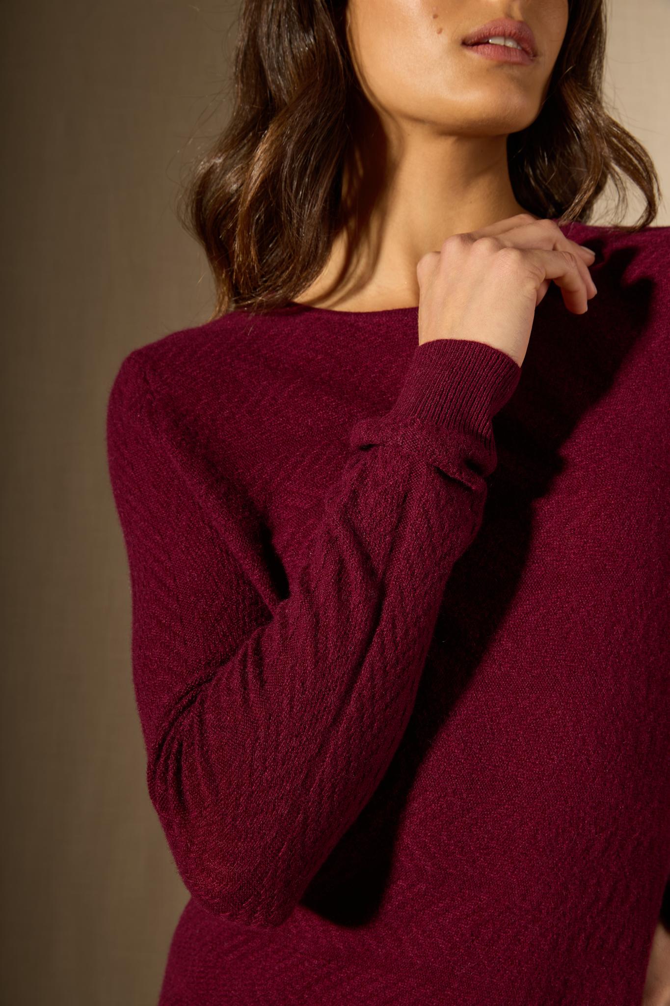 LOLA robe col rond bordeaux 100% cachemire