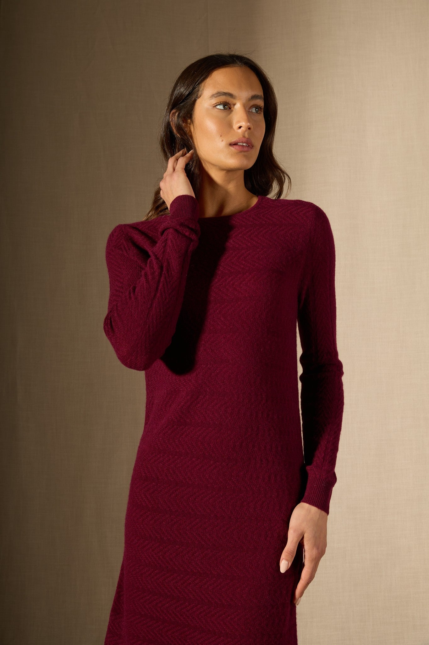 lola robe col rond bordeaux 100% cachemire