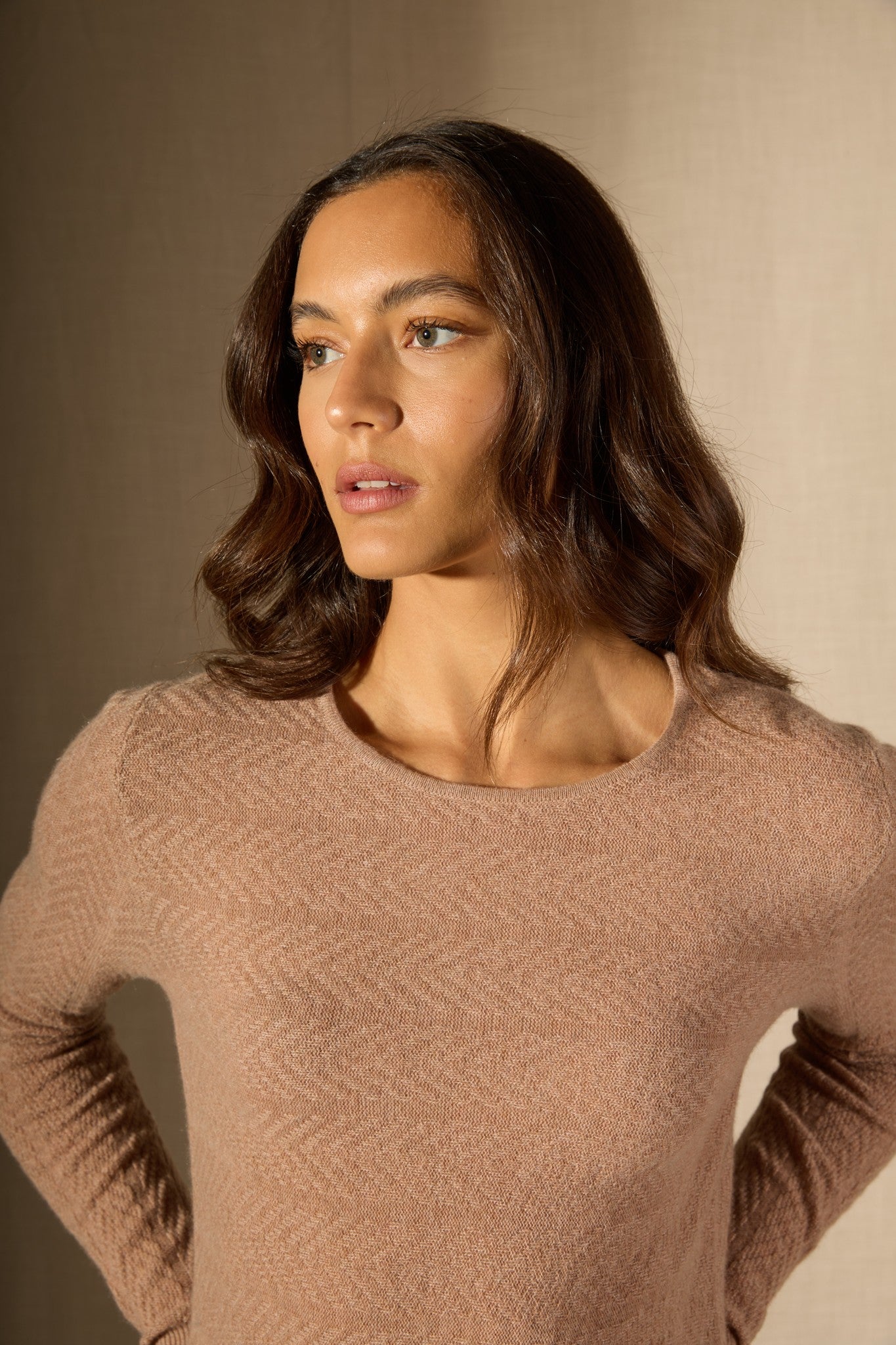 lola robe col rond camel chiné 100% cachemire