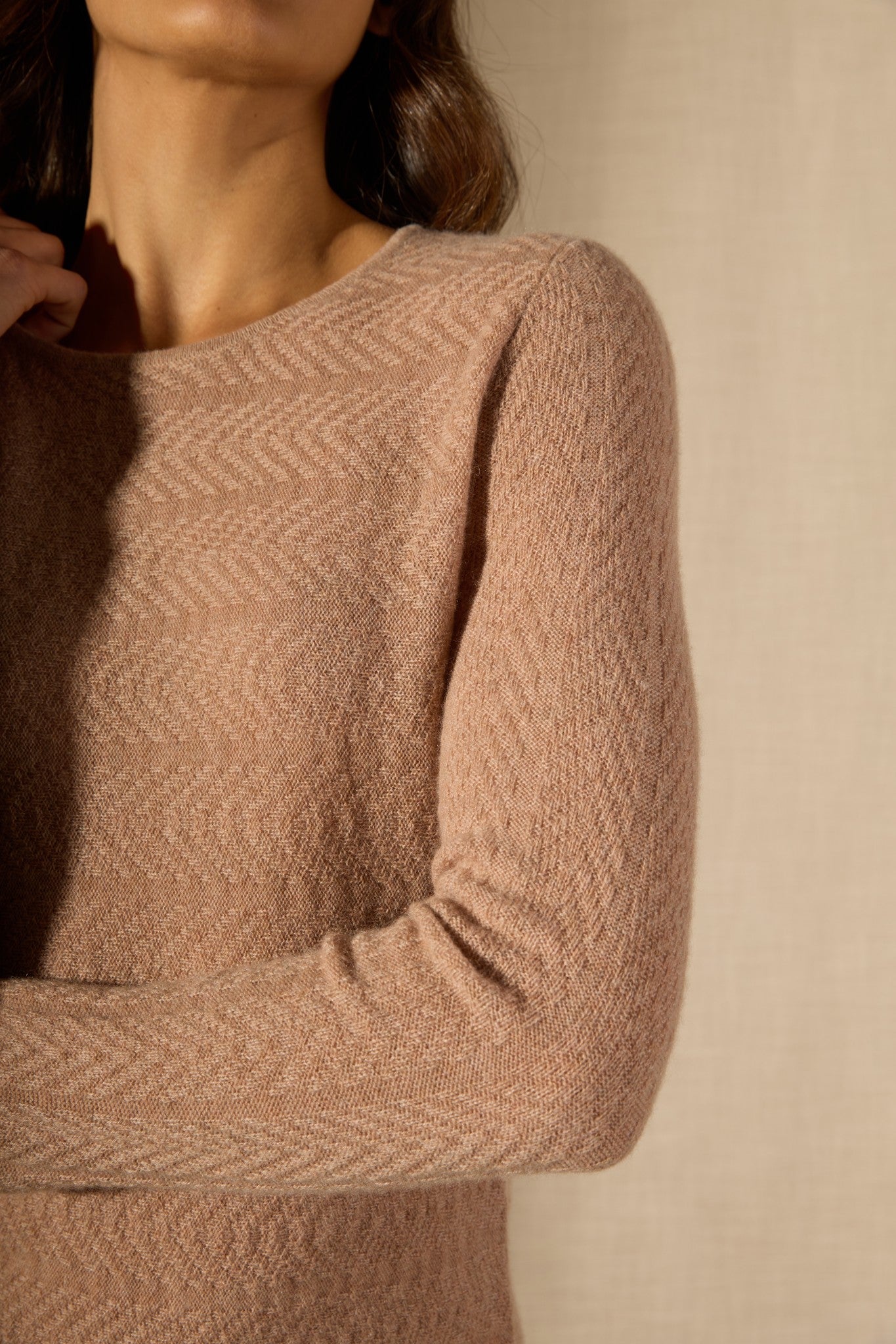 lola robe col rond camel chiné 100% cachemire