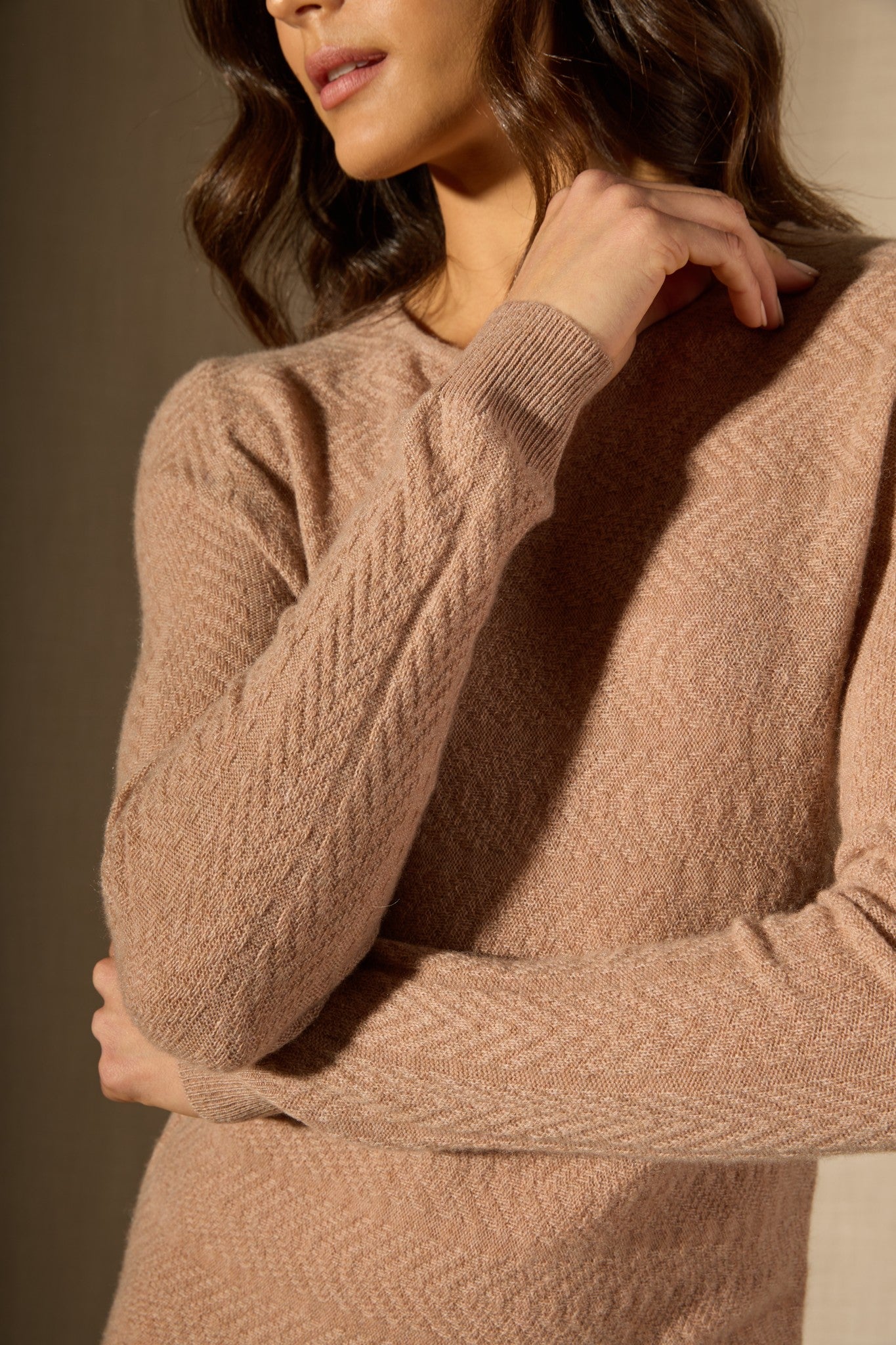 lola robe col rond camel chiné 100% cachemire