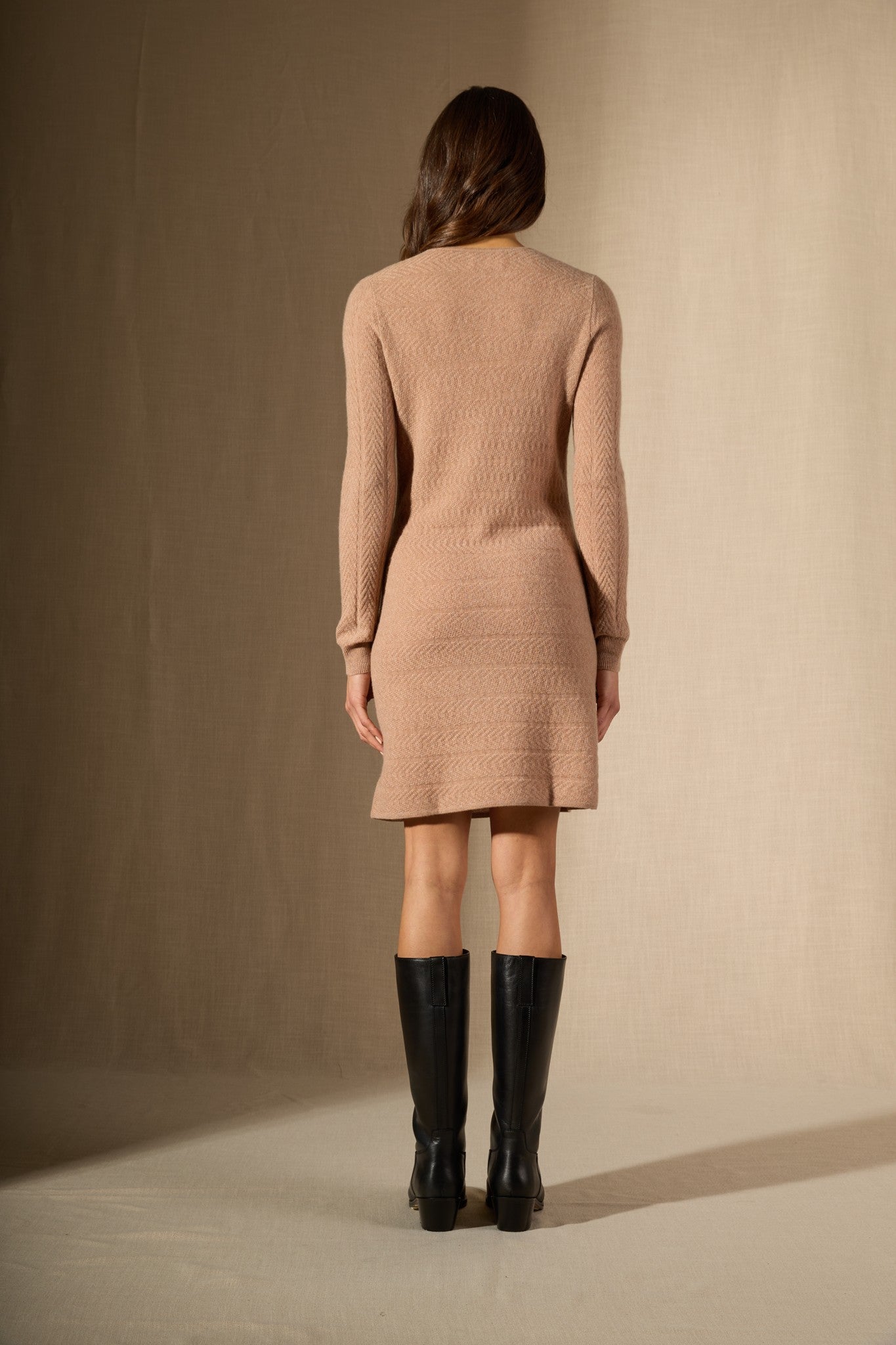 lola robe col rond camel chiné 100% cachemire