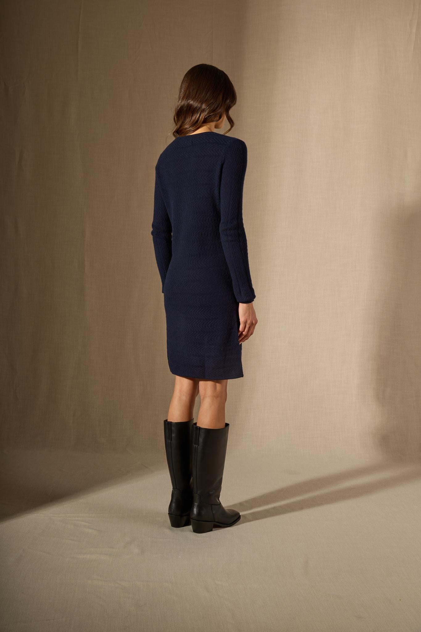 LOLA robe col rond navy 100% cachemire