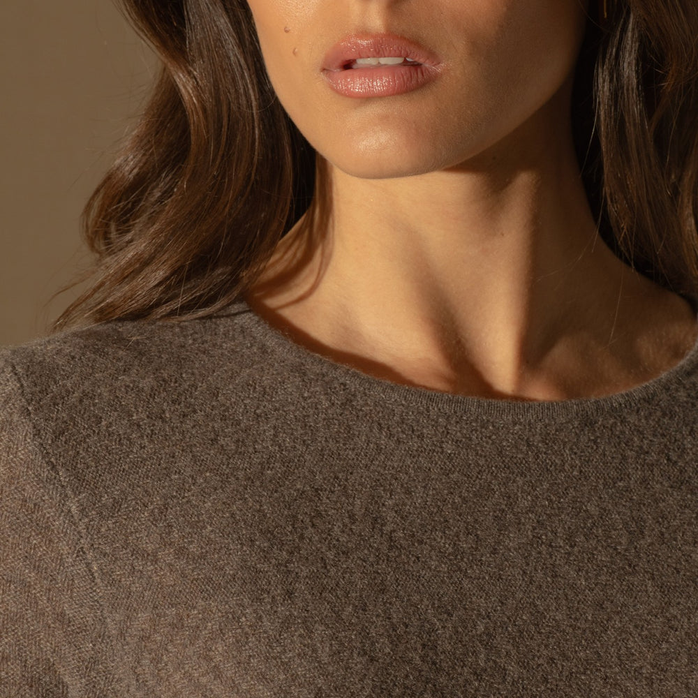 lola robe col rond taupe chiné 100% cachemire