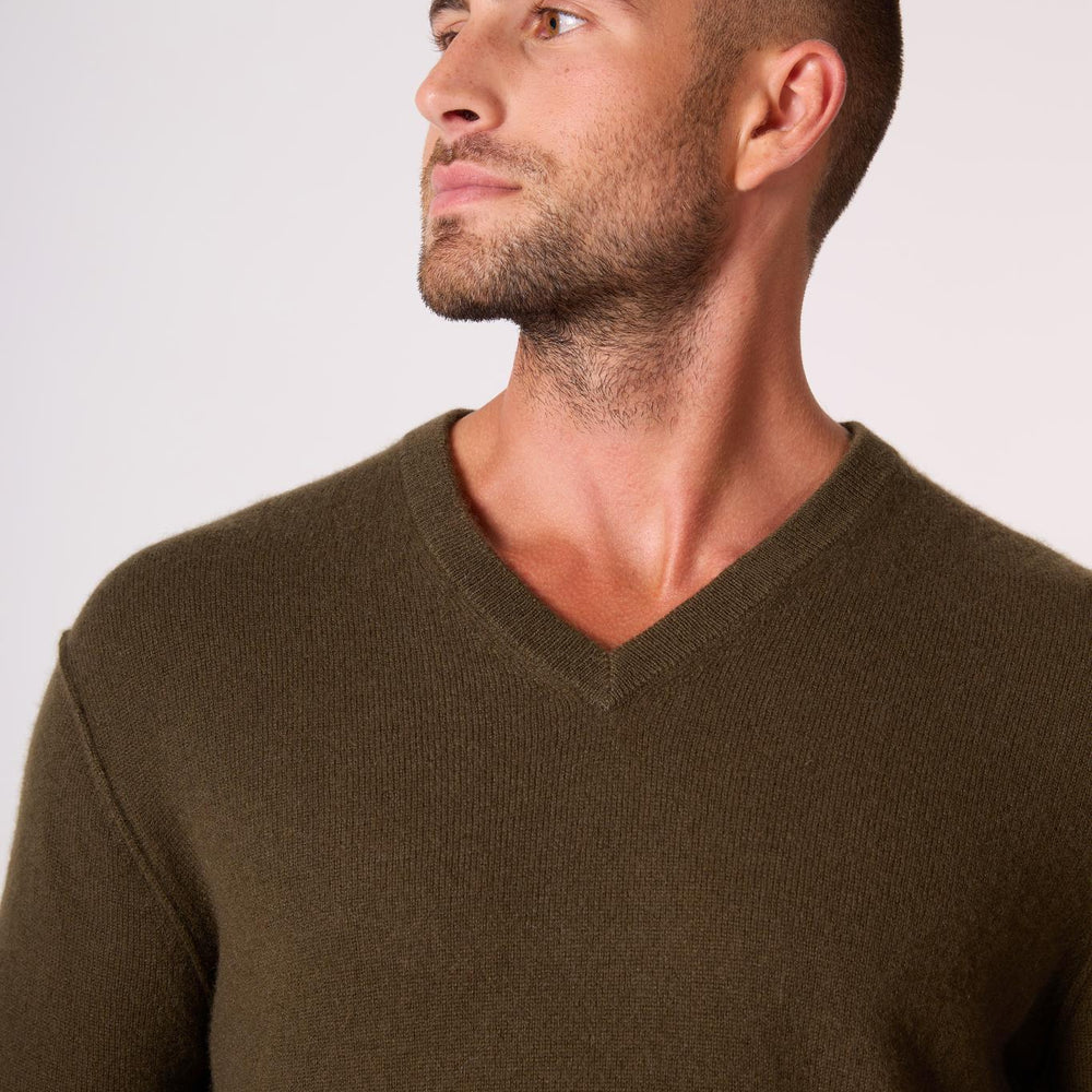 LORENZO pull col v  chatain 100% cachemire