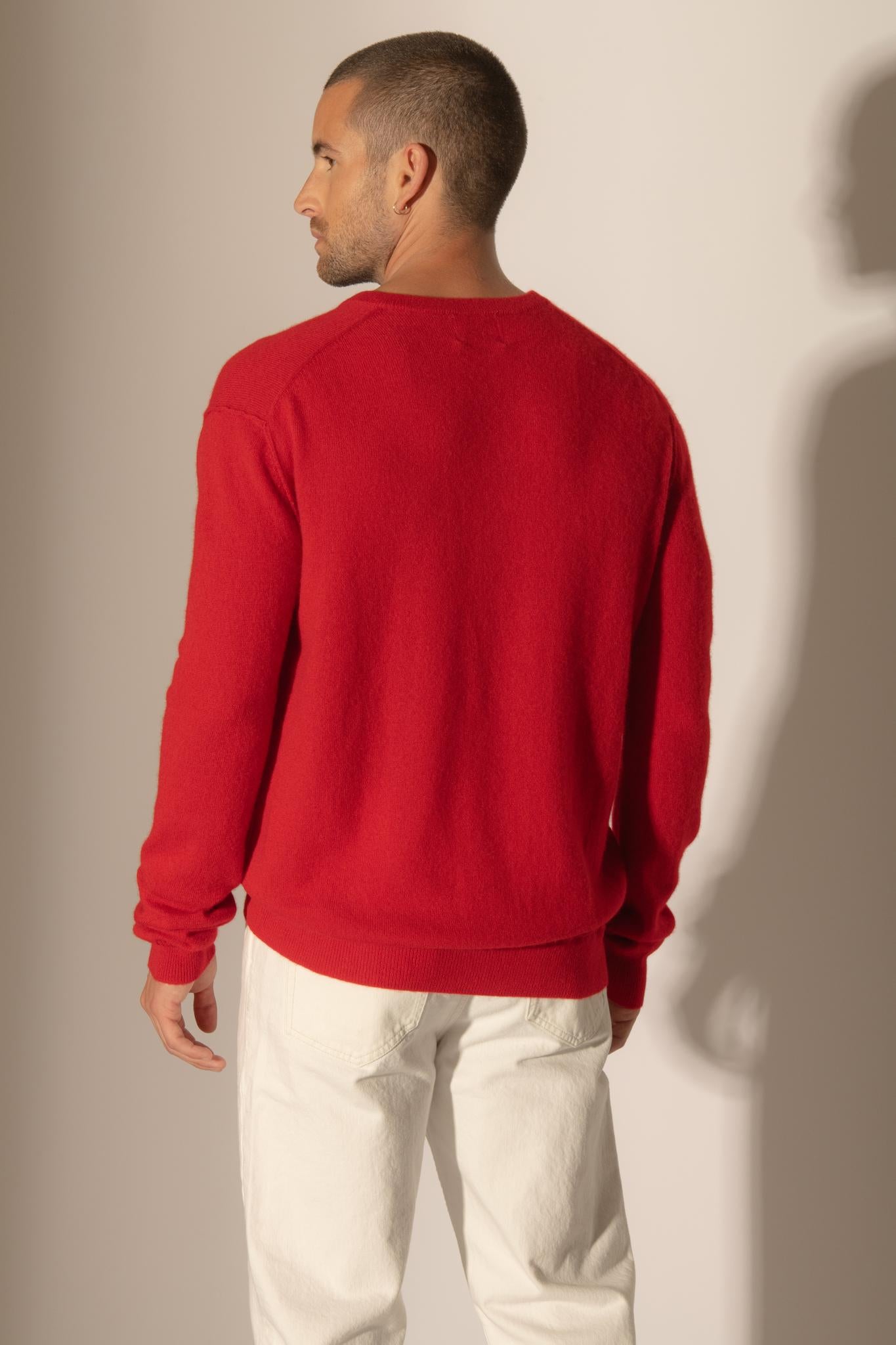 LORENZO pull col v  rouge 100% cachemire