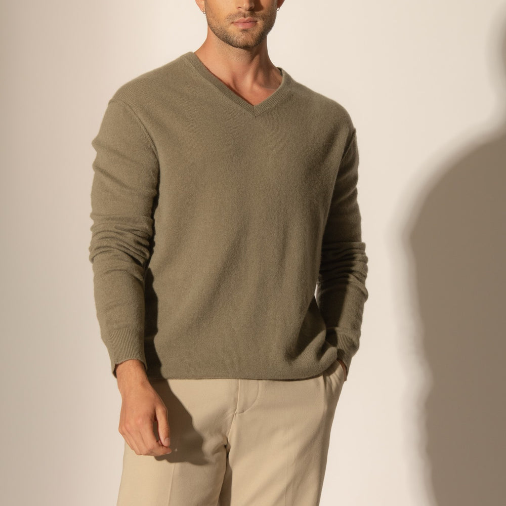 lorenzo pull col v army 100% cachemire