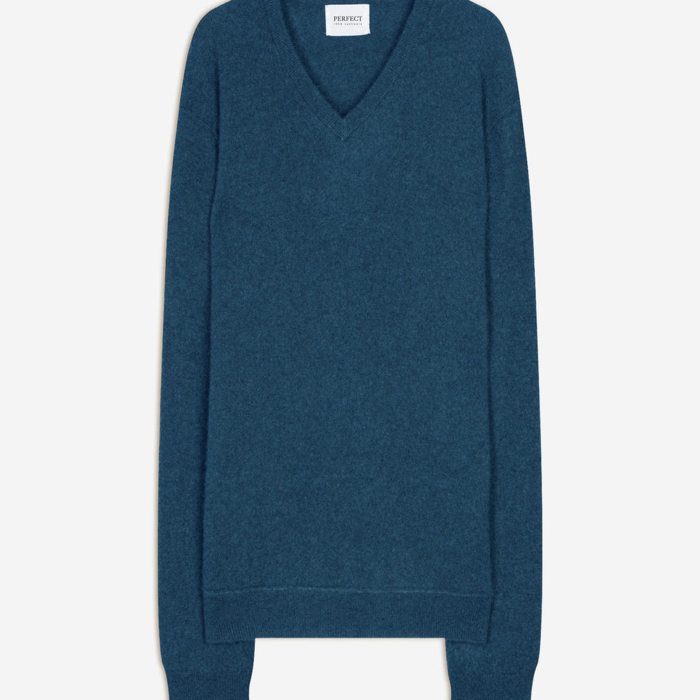 lorenzo pull col v atlantique chiné 100% cachemire