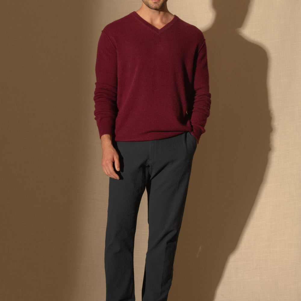 lorenzo pull col v bordeaux 100% cachemire