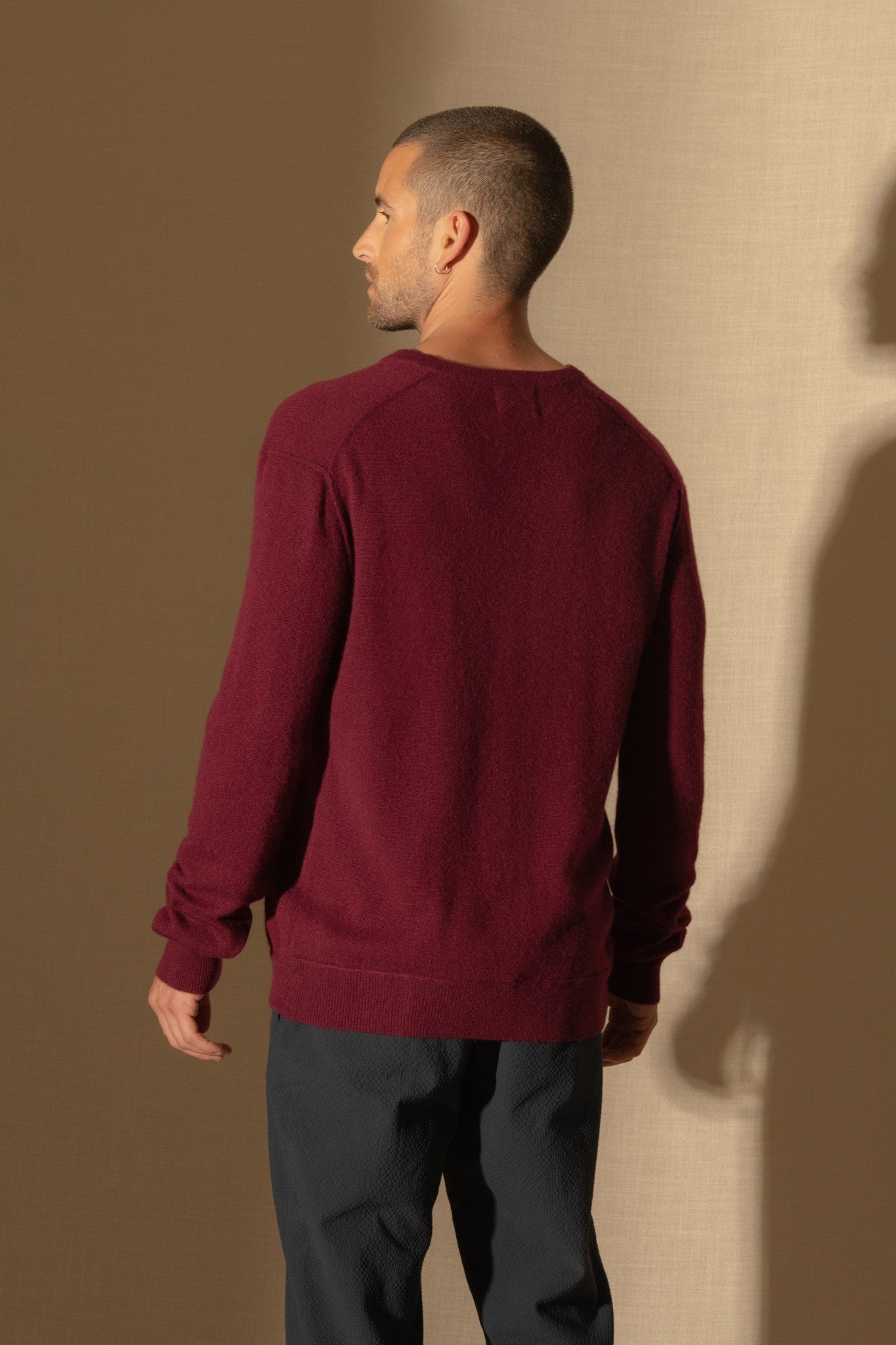 lorenzo pull col v bordeaux 100% cachemire