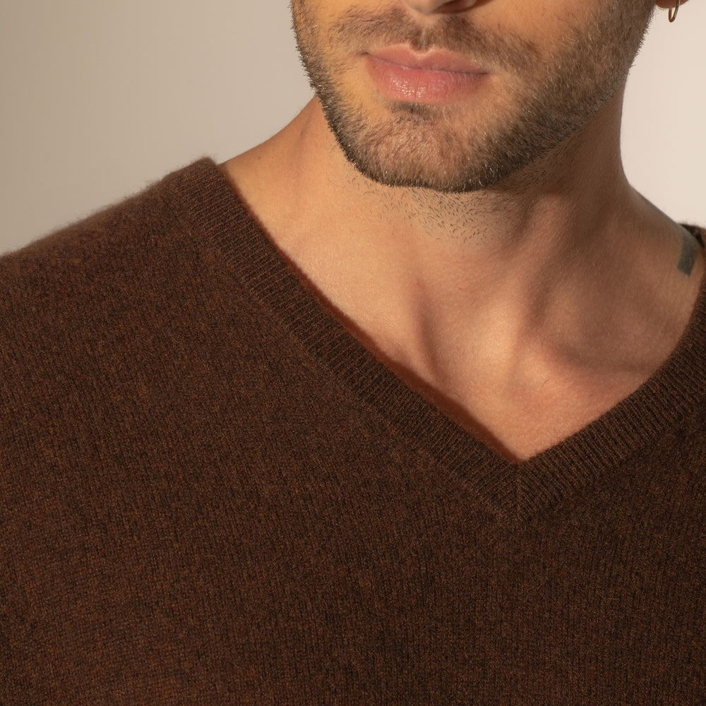 lorenzo pull col v café 100% cachemire