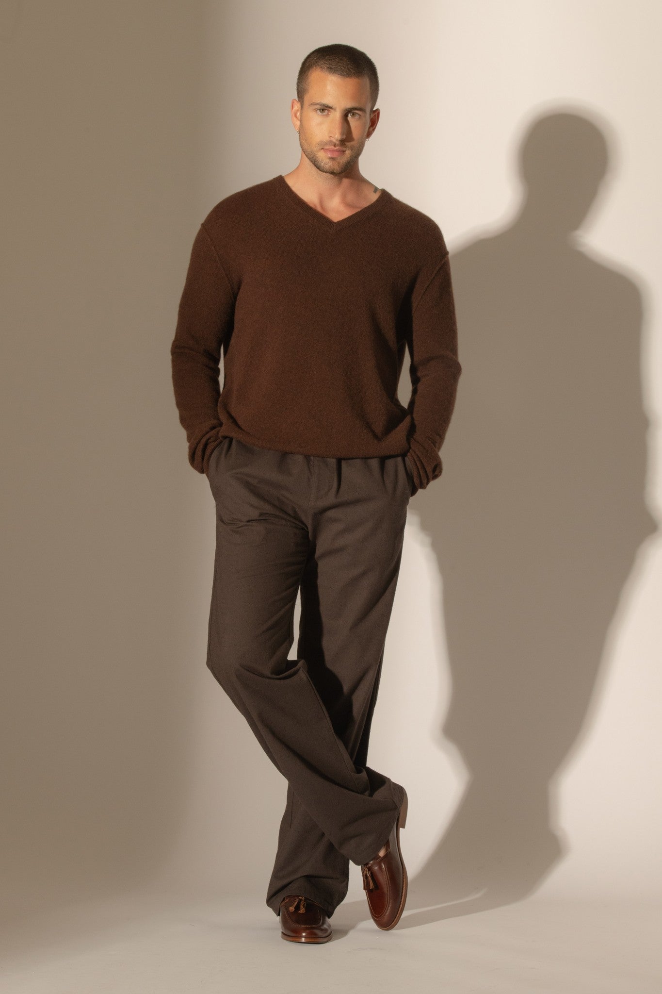 lorenzo pull col v café 100% cachemire