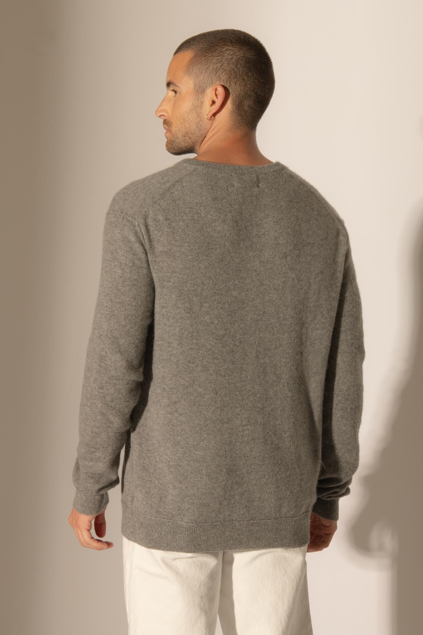 LORENZO pull col v flanelle chiné 100% cachemire