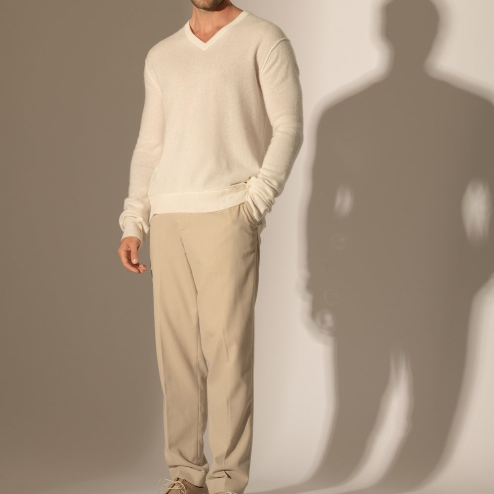 lorenzo pull col v ivoire 100% cachemire