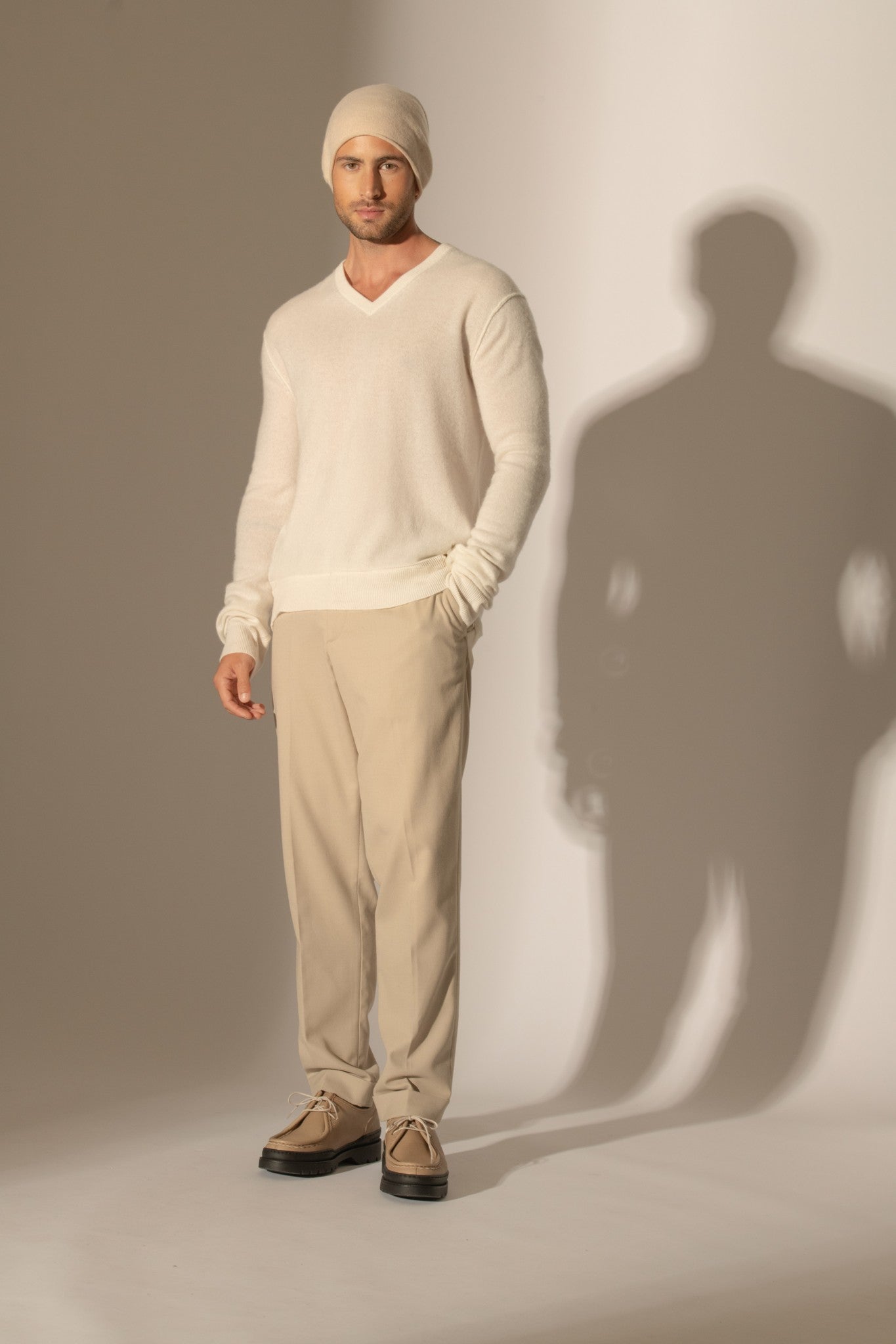 lorenzo pull col v ivoire 100% cachemire