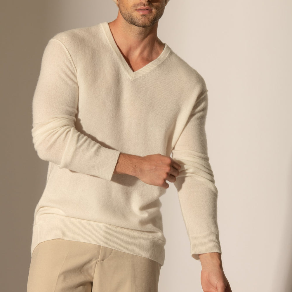 lorenzo pull col v ivoire 100% cachemire