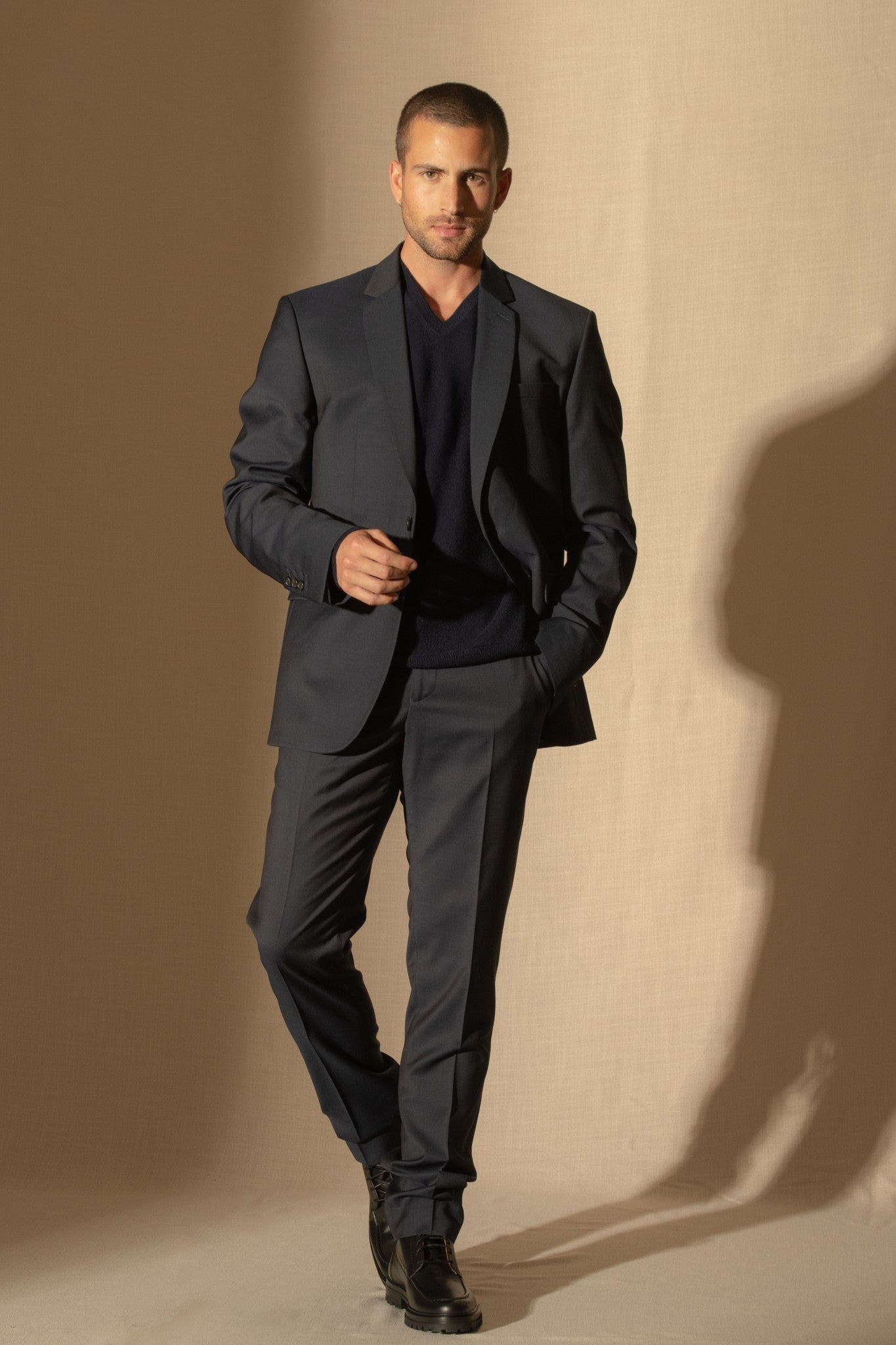 lorenzo pull col v navy 100% cachemire