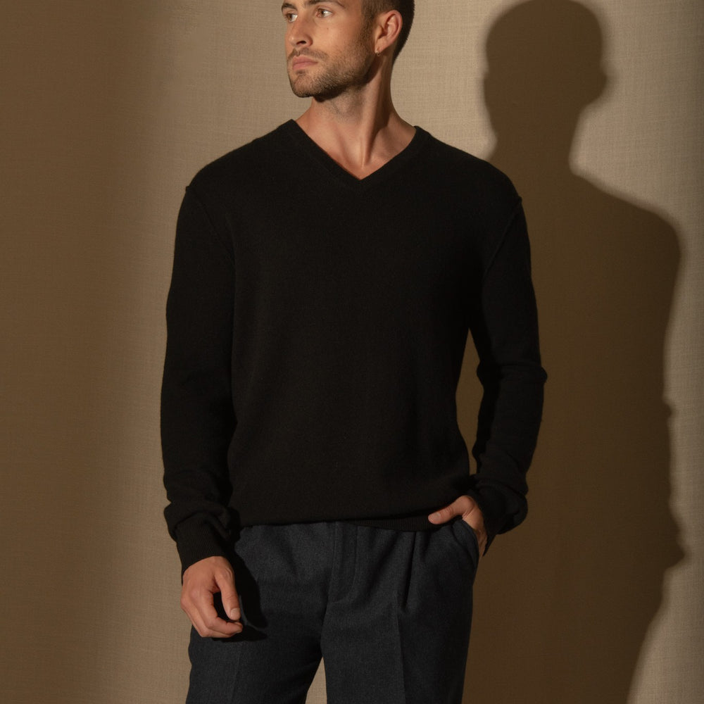 lorenzo pull col v noir 100% cachemire