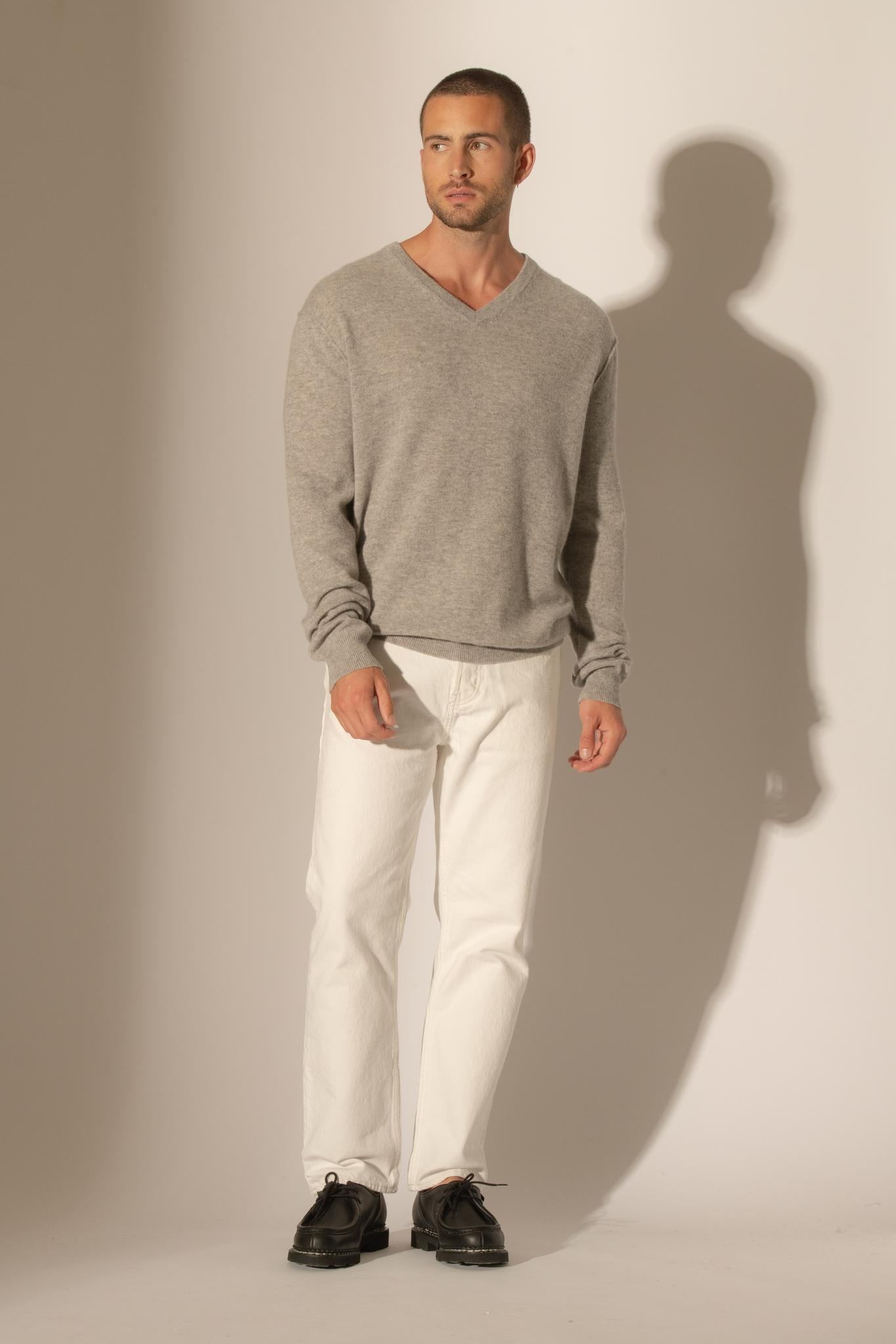 LORENZO pull col v nuage chiné 100% cachemire