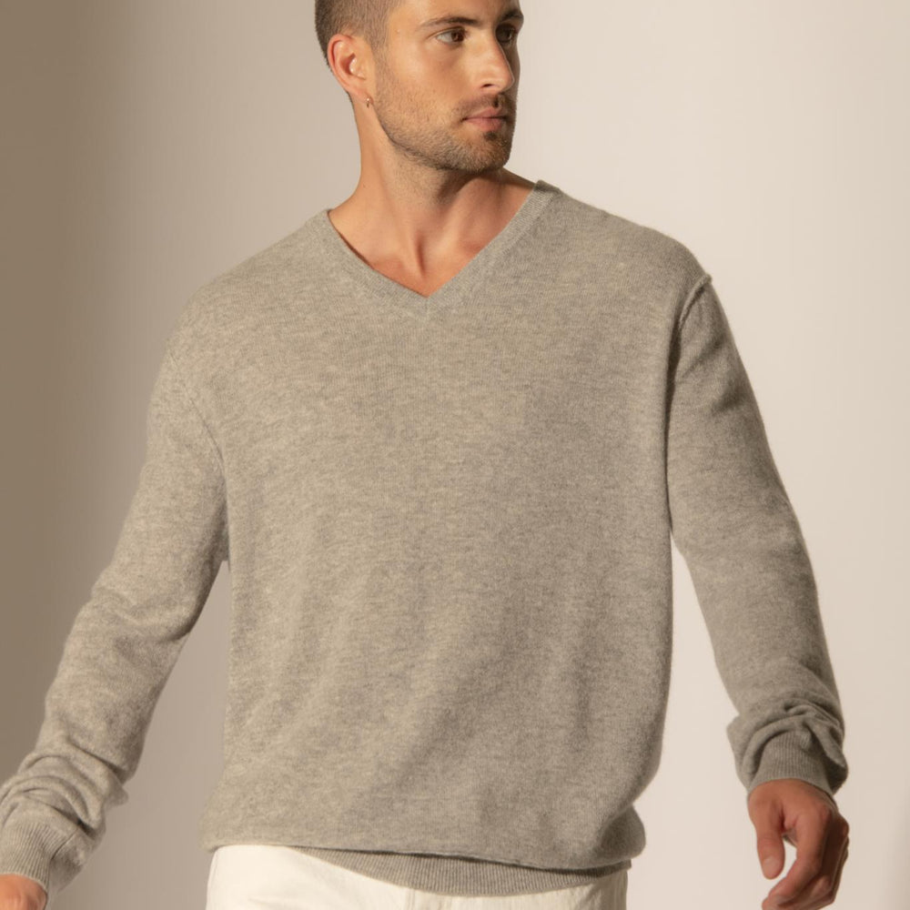 LORENZO pull col v nuage chiné 100% cachemire