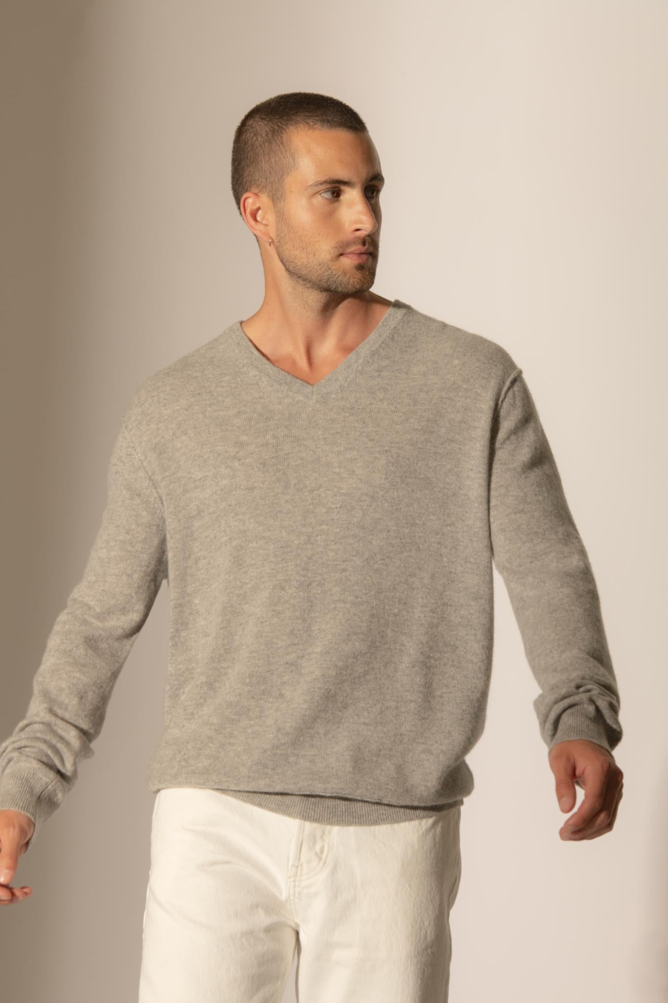 LORENZO pull col v nuage chiné 100% cachemire