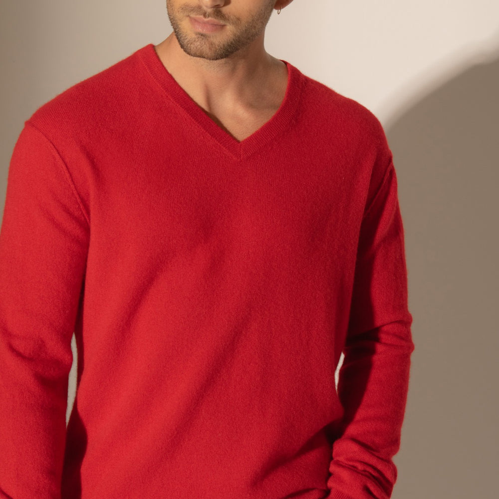 lorenzo pull col v rouge 100% cachemire