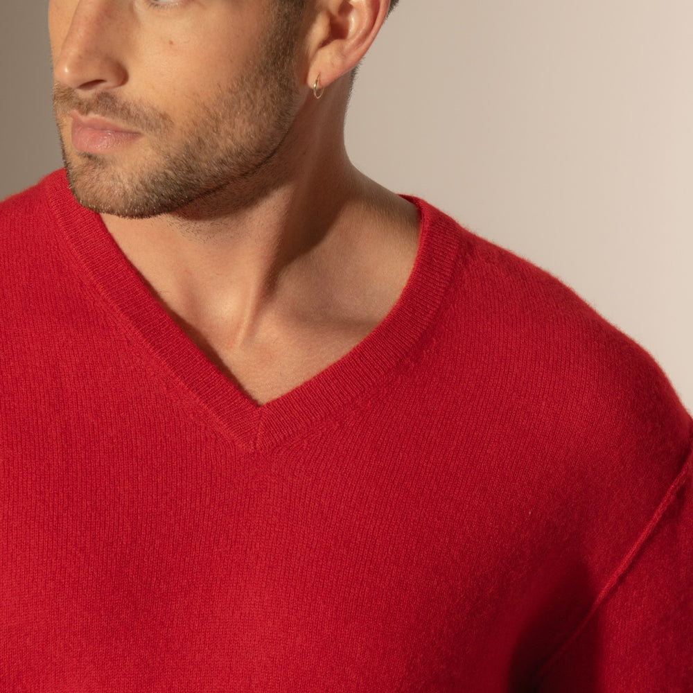 lorenzo pull col v rouge 100% cachemire