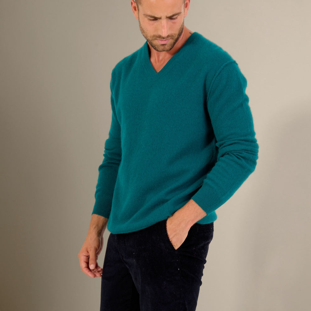 lorenzo pull col v vert anglais 100% cachemire